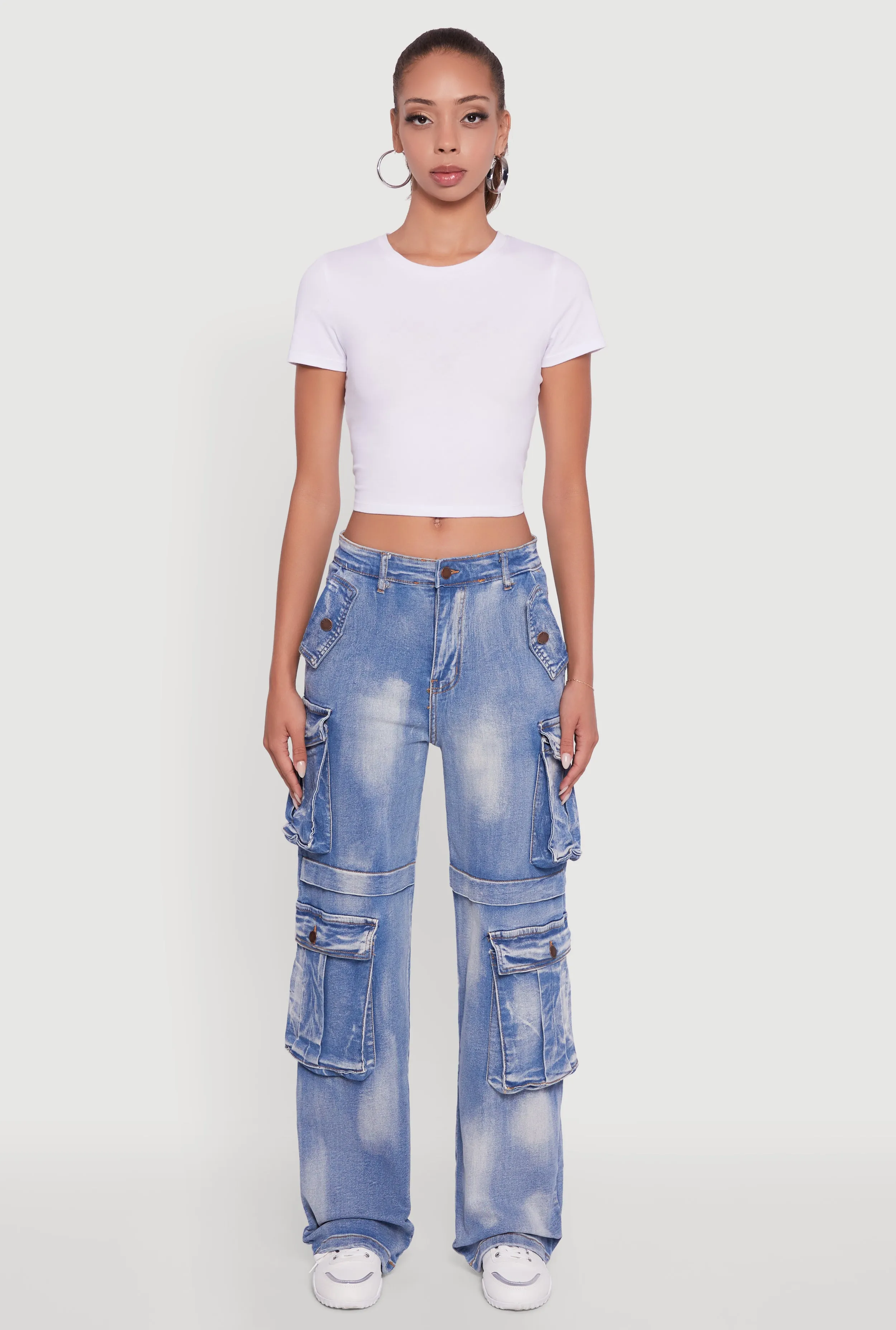 Whiskered Acid Wash Wide Leg Cargo Jeans sold by Rainbow product image thumbnail 2