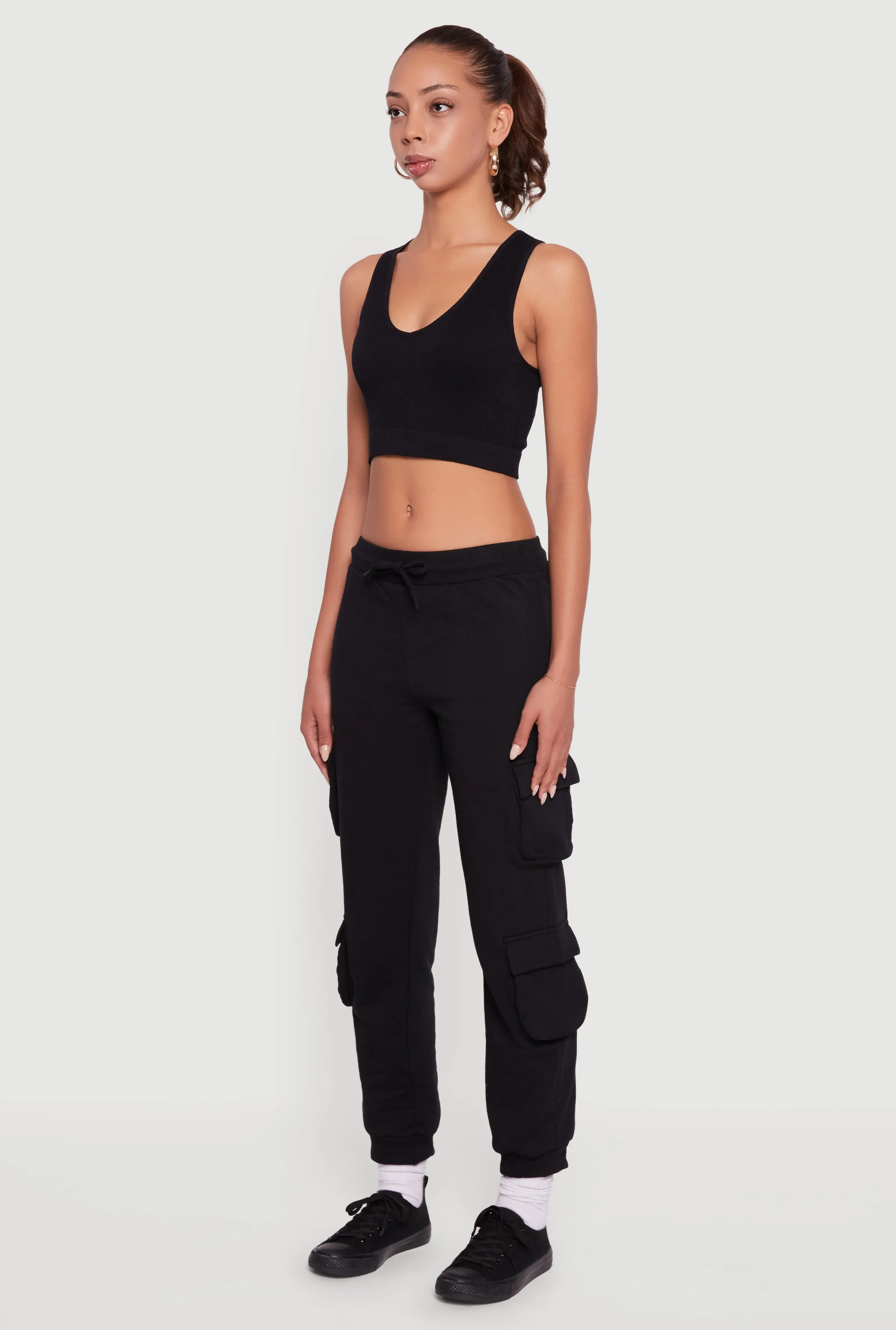 Fleece Lined Drawstring Waist Cargo Pocket Joggers sold by Rainbow product image thumbnail 3