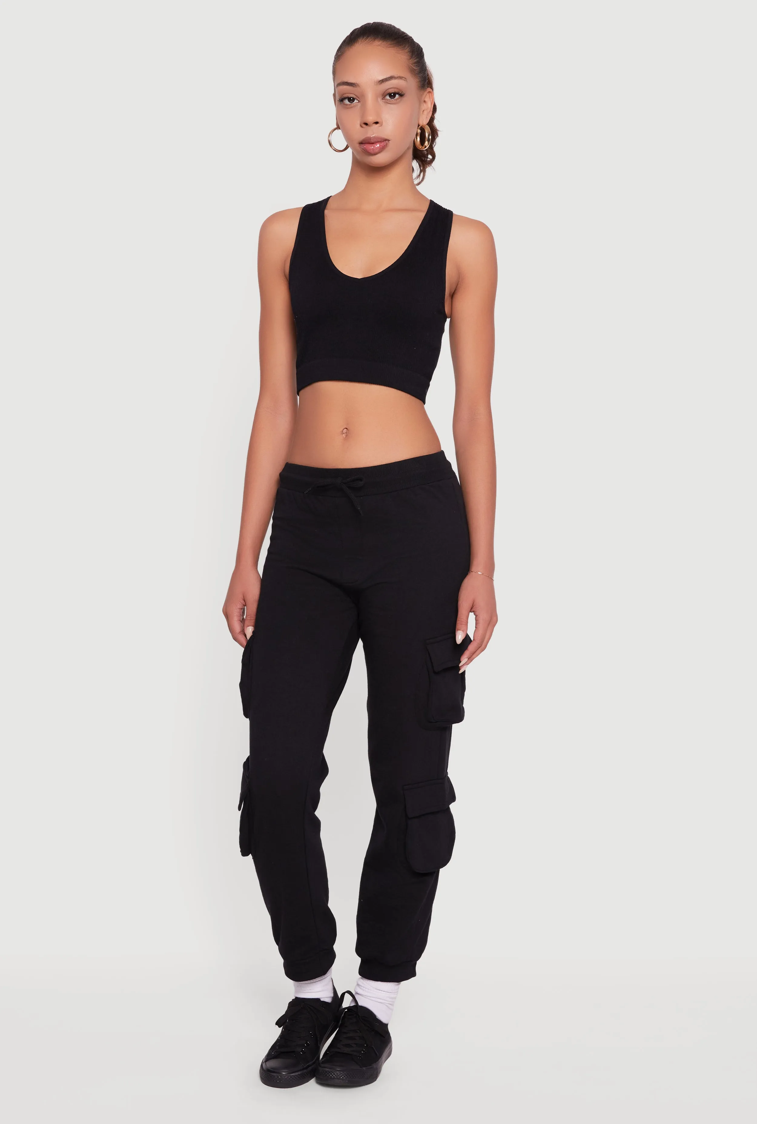 Fleece Lined Drawstring Waist Cargo Pocket Joggers sold by Rainbow