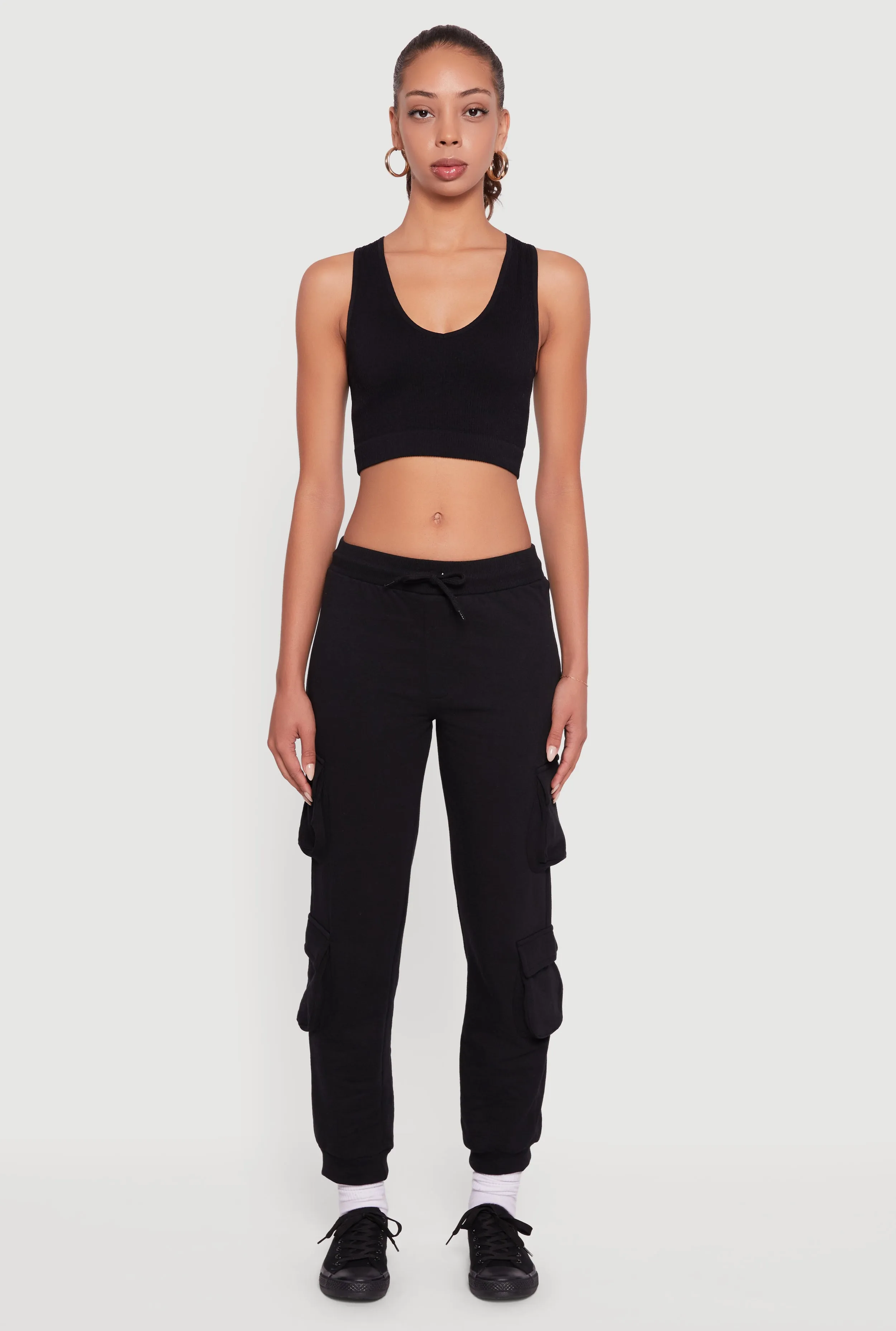 Fleece Lined Drawstring Waist Cargo Pocket Joggers sold by Rainbow product image thumbnail 2