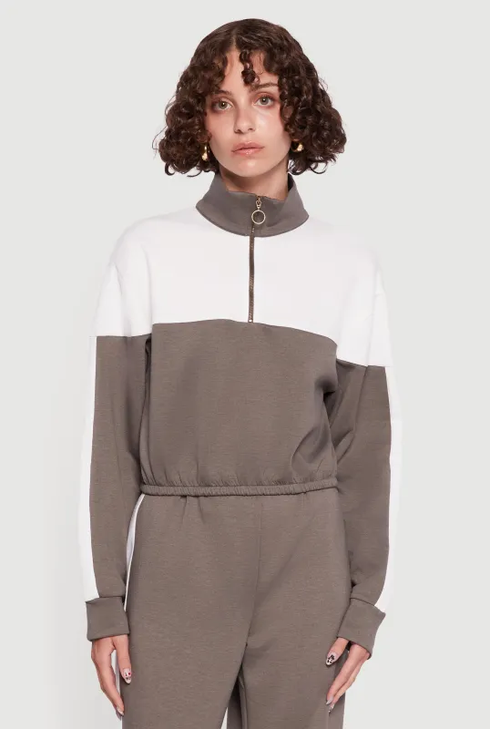 Color Block Half Zip Mock Neck Sweatshirt sold by Rainbow