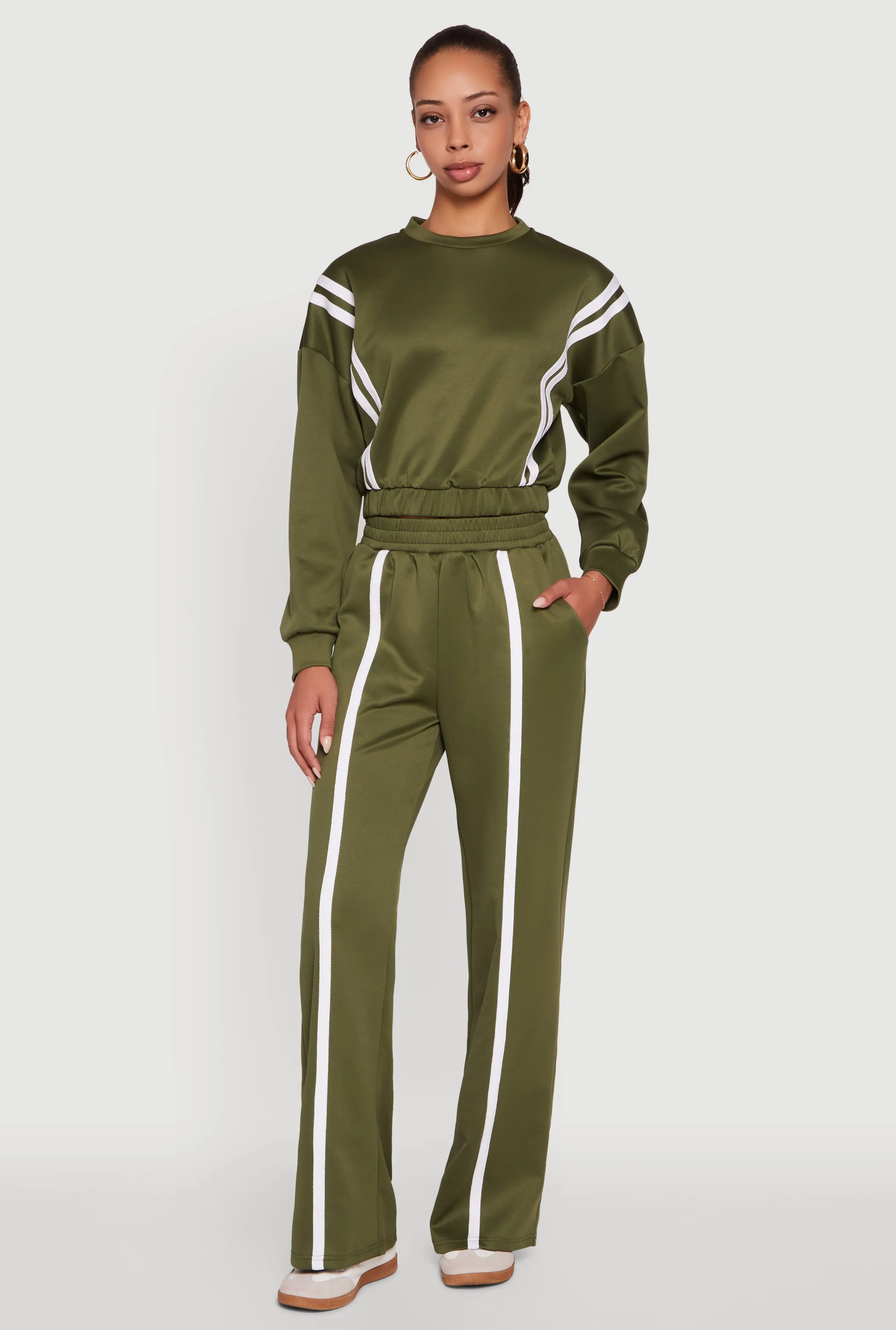 High Waisted Contrast Trim Wide Leg Active Pants sold by Rainbow