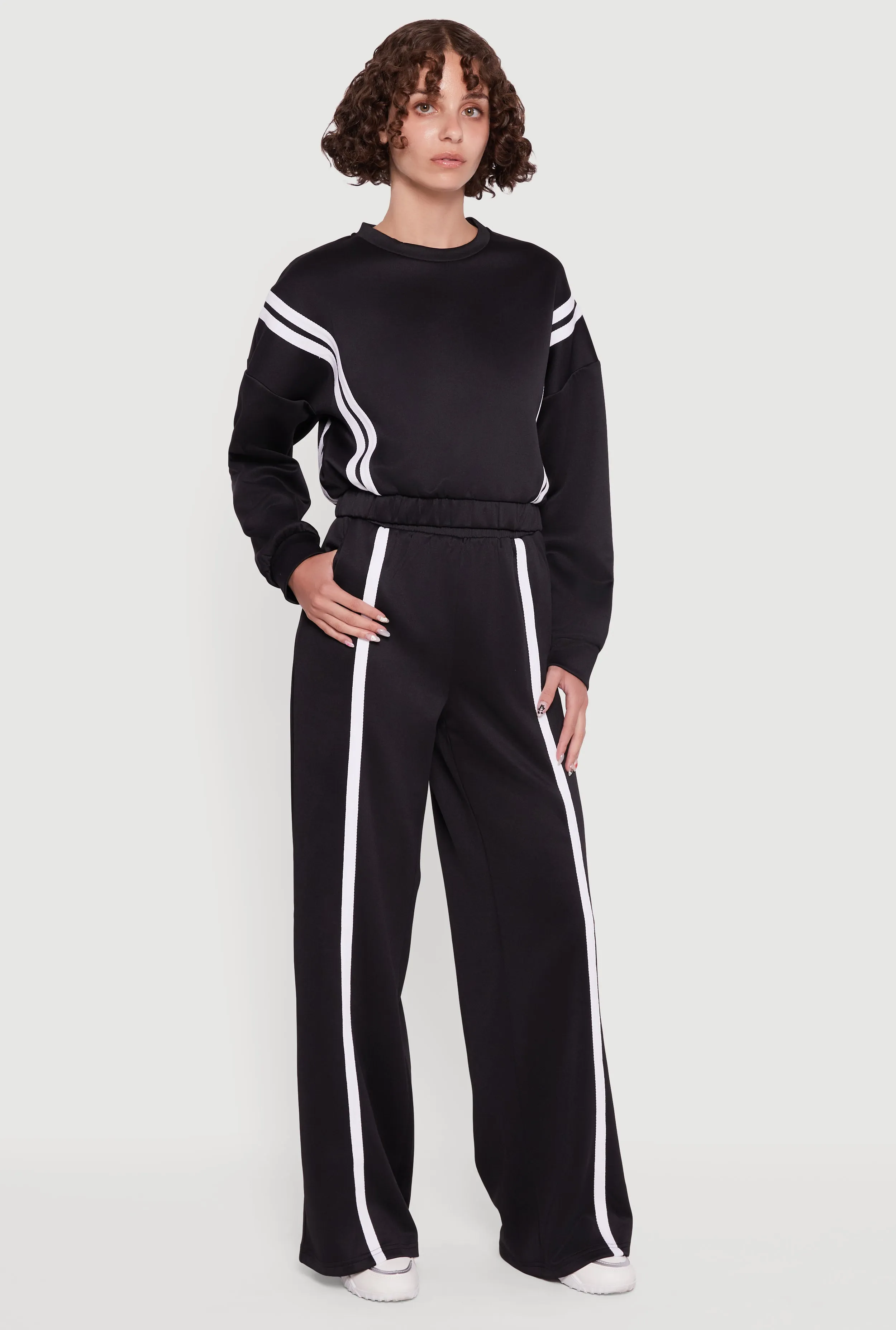 High Waisted Contrast Trim Wide Leg Active Pants sold by Rainbow