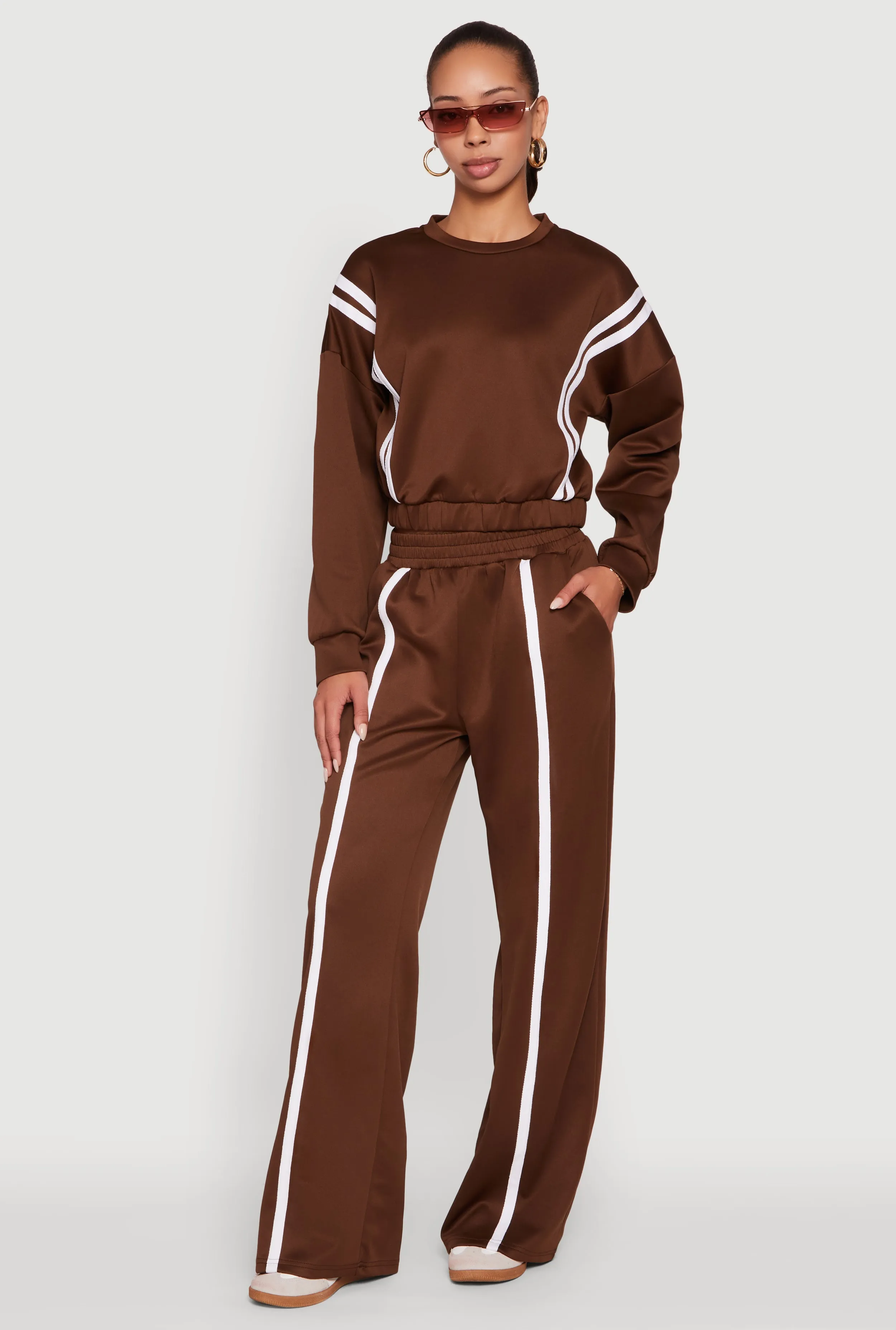 High Waisted Contrast Trim Wide Leg Active Pants sold by Rainbow