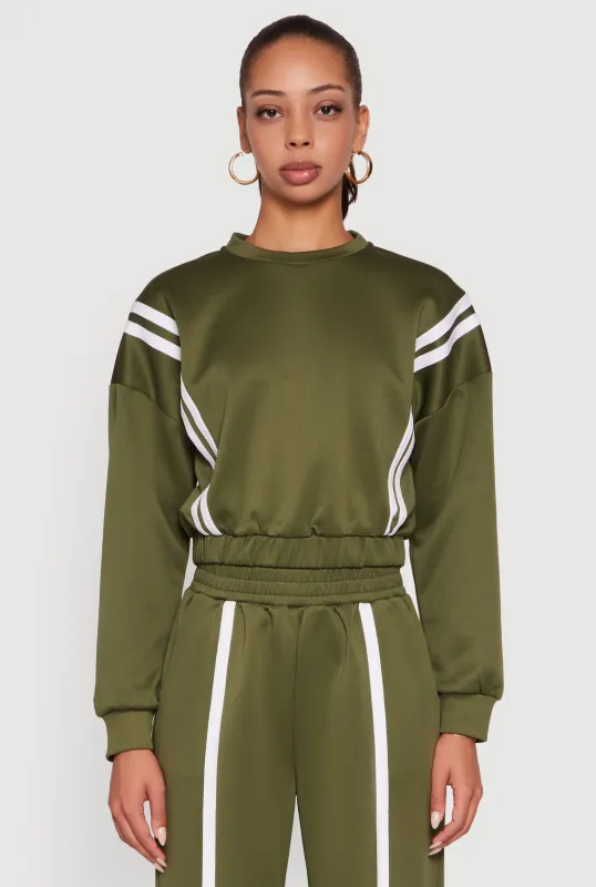 Varsity Stripe High Neck Elastic Hem Pullover Top sold by Rainbow