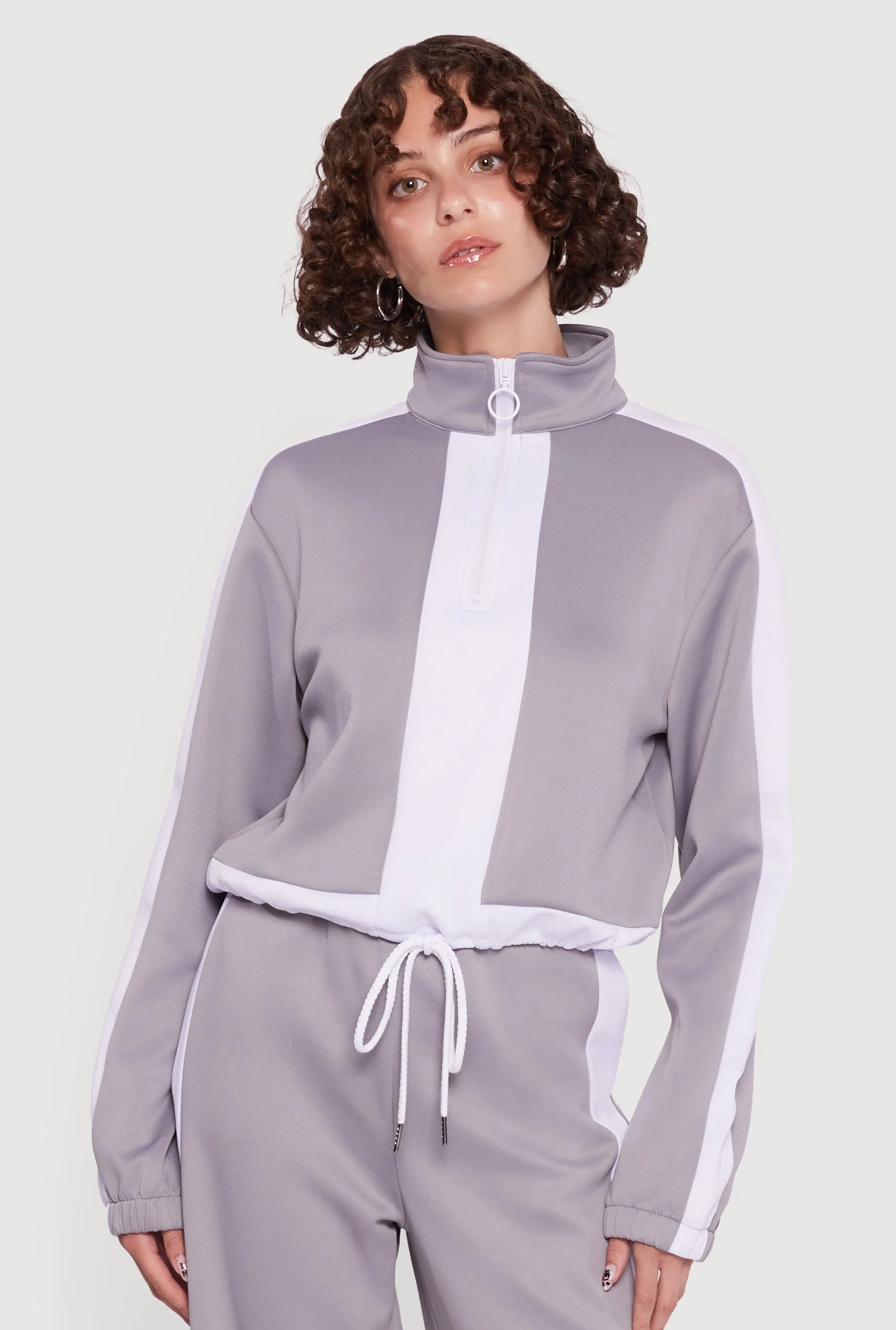 Contrast Trim Half Zip Drawstring Hem Pullover Top sold by Rainbow product image thumbnail 2