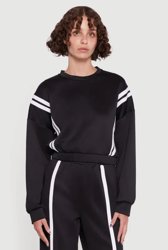 Varsity Stripe High Neck Elastic Hem Pullover Top sold by Rainbow