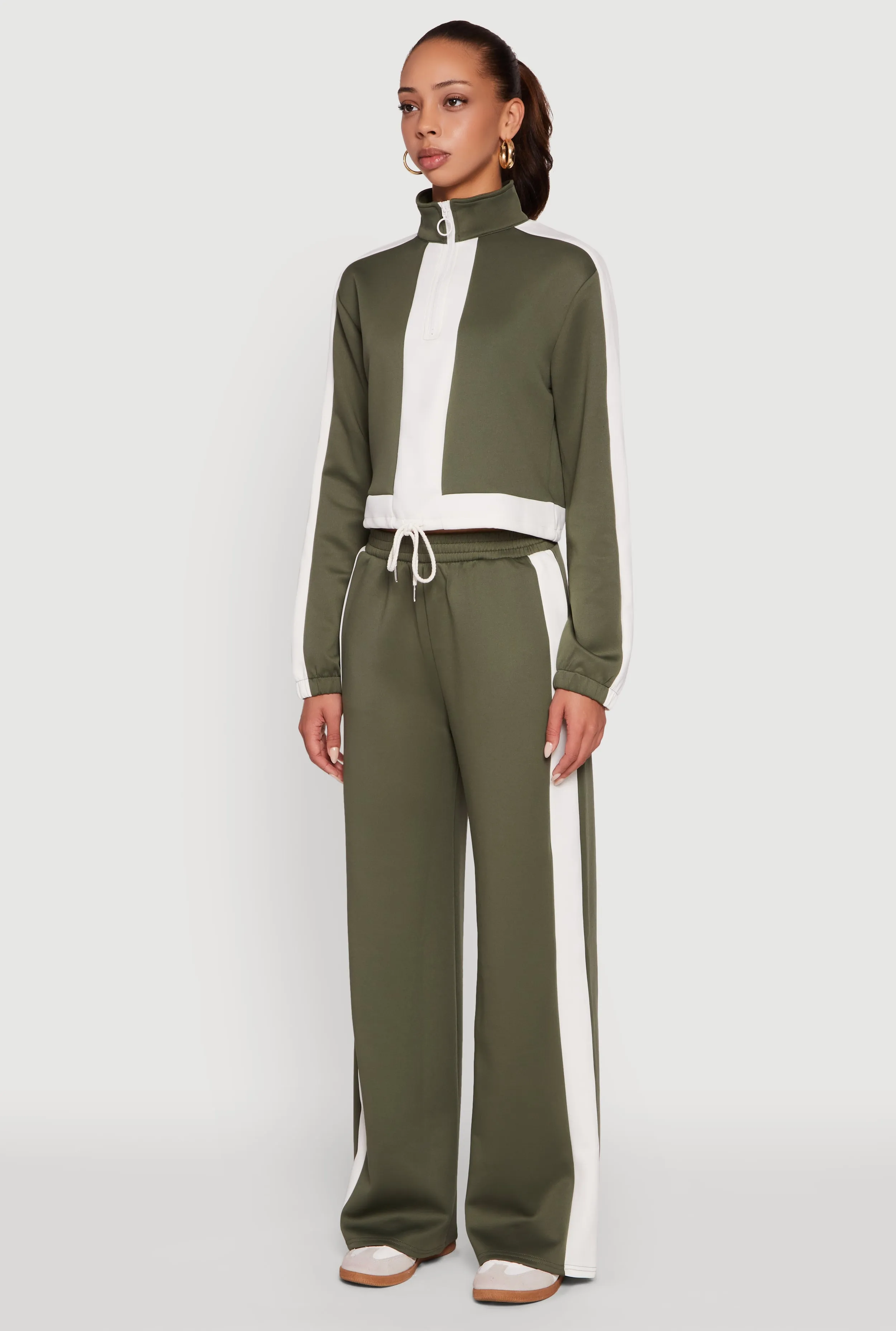 Contrast Trim Half Zip Drawstring Hem Pullover Top sold by Rainbow product image thumbnail 5