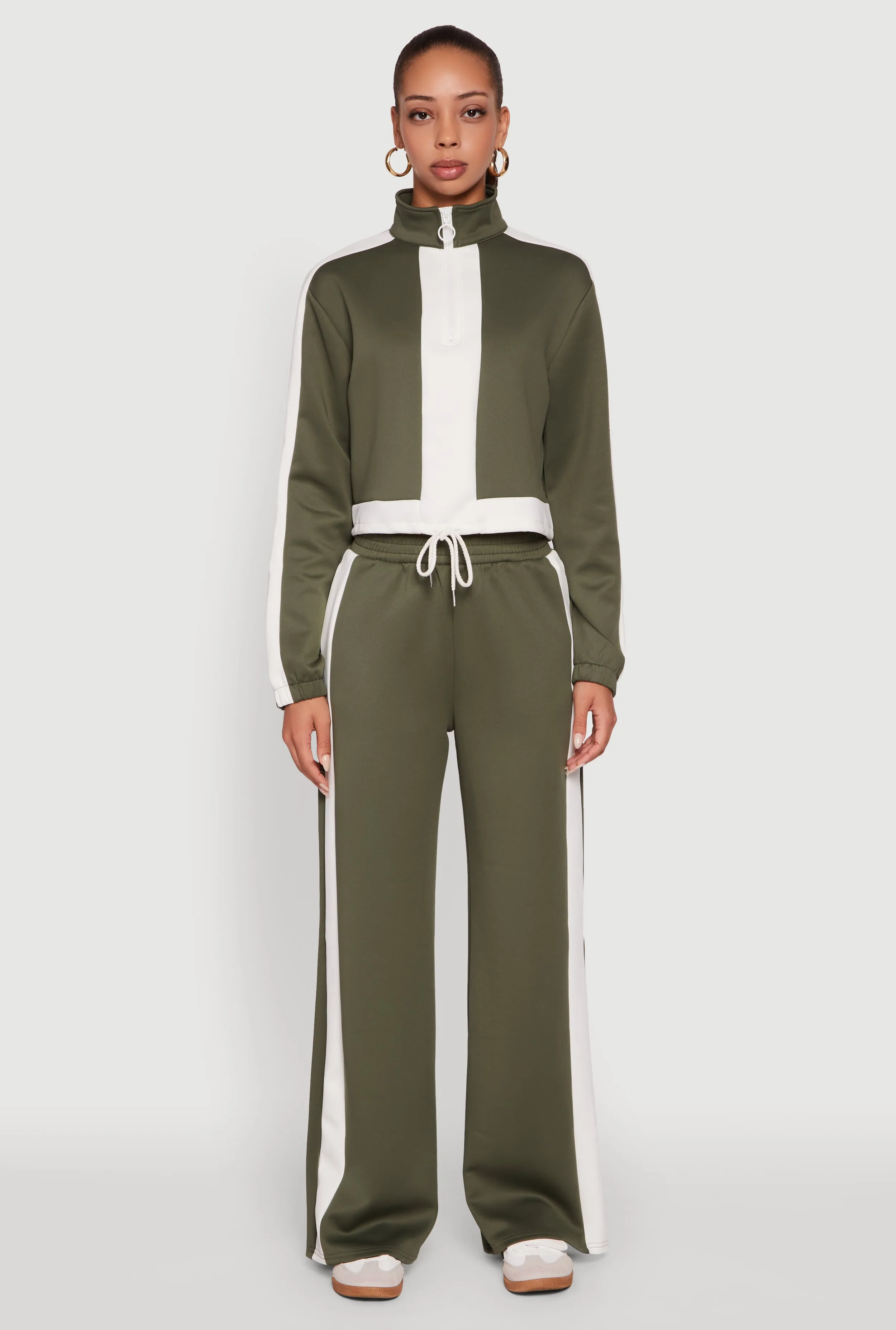 Contrast Trim Half Zip Drawstring Hem Pullover Top sold by Rainbow product image thumbnail 2