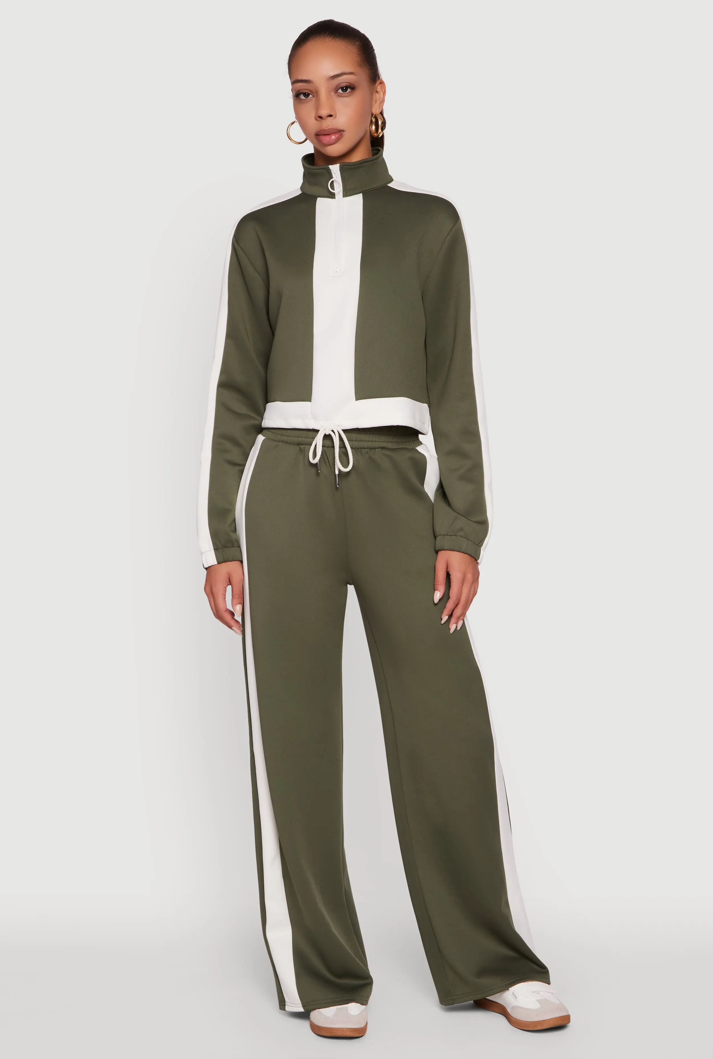 Contrast Trim Half Zip Drawstring Hem Pullover Top sold by Rainbow product image thumbnail 3