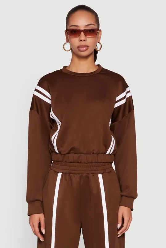 Varsity Stripe High Neck Elastic Hem Pullover Top sold by Rainbow