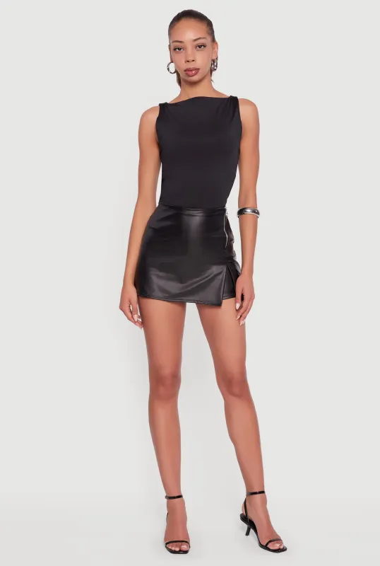 Faux Leather Side Slit Skort sold by Rainbow