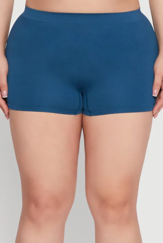 Plus Size High Waisted Seamless Ribbed Knit Boyshort Panty sold by Rainbow