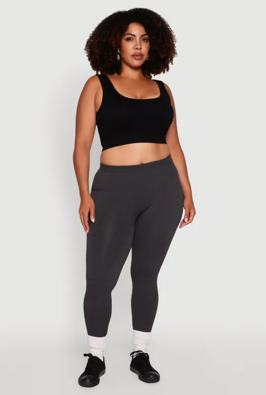 Plus Size High Waisted Basic Fleece Lined Leggings sold by Rainbow