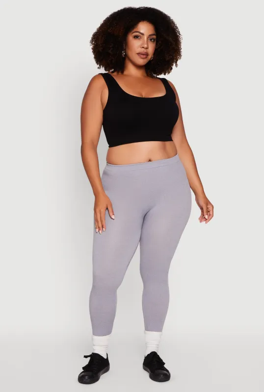 Plus Size High Waisted Basic Fleece Lined Leggings sold by Rainbow