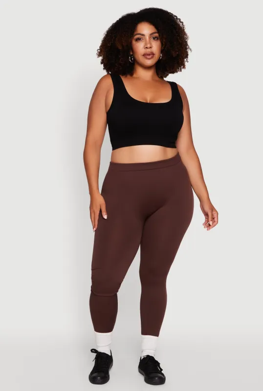 Plus Size High Waisted Basic Fleece Lined Leggings sold by Rainbow