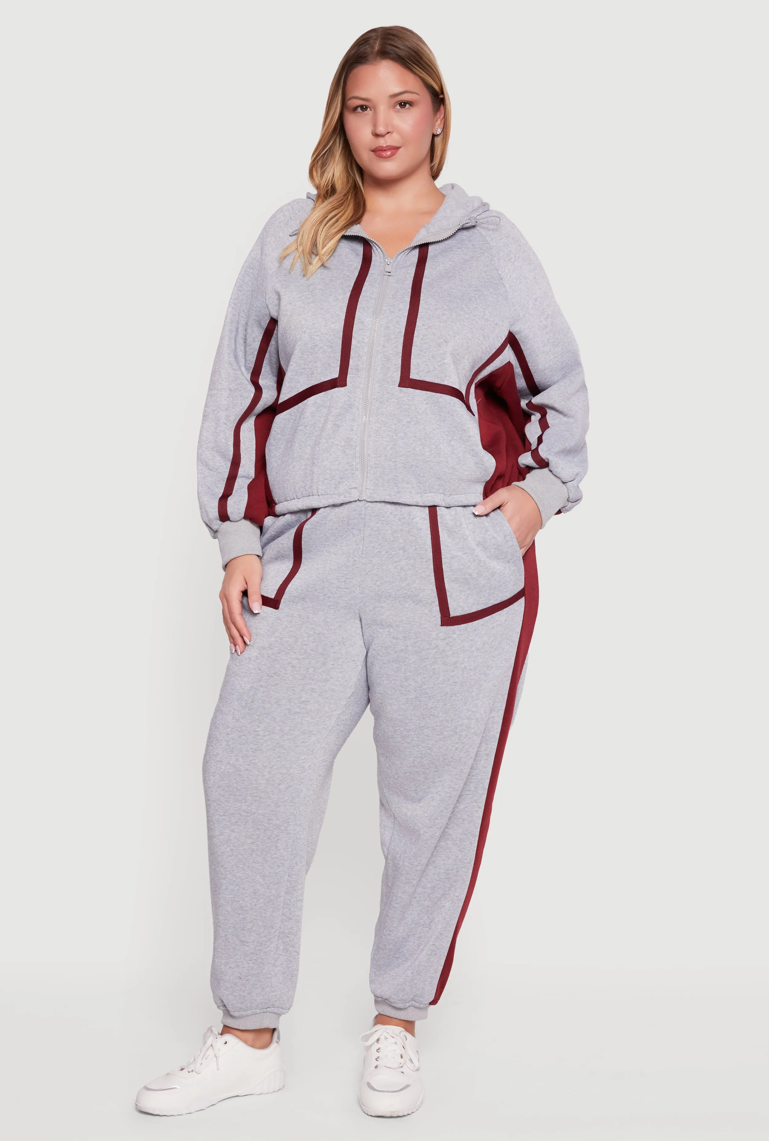 Plus Size Contrast Trim Pocket Joggers with Side Stripes sold by Rainbow