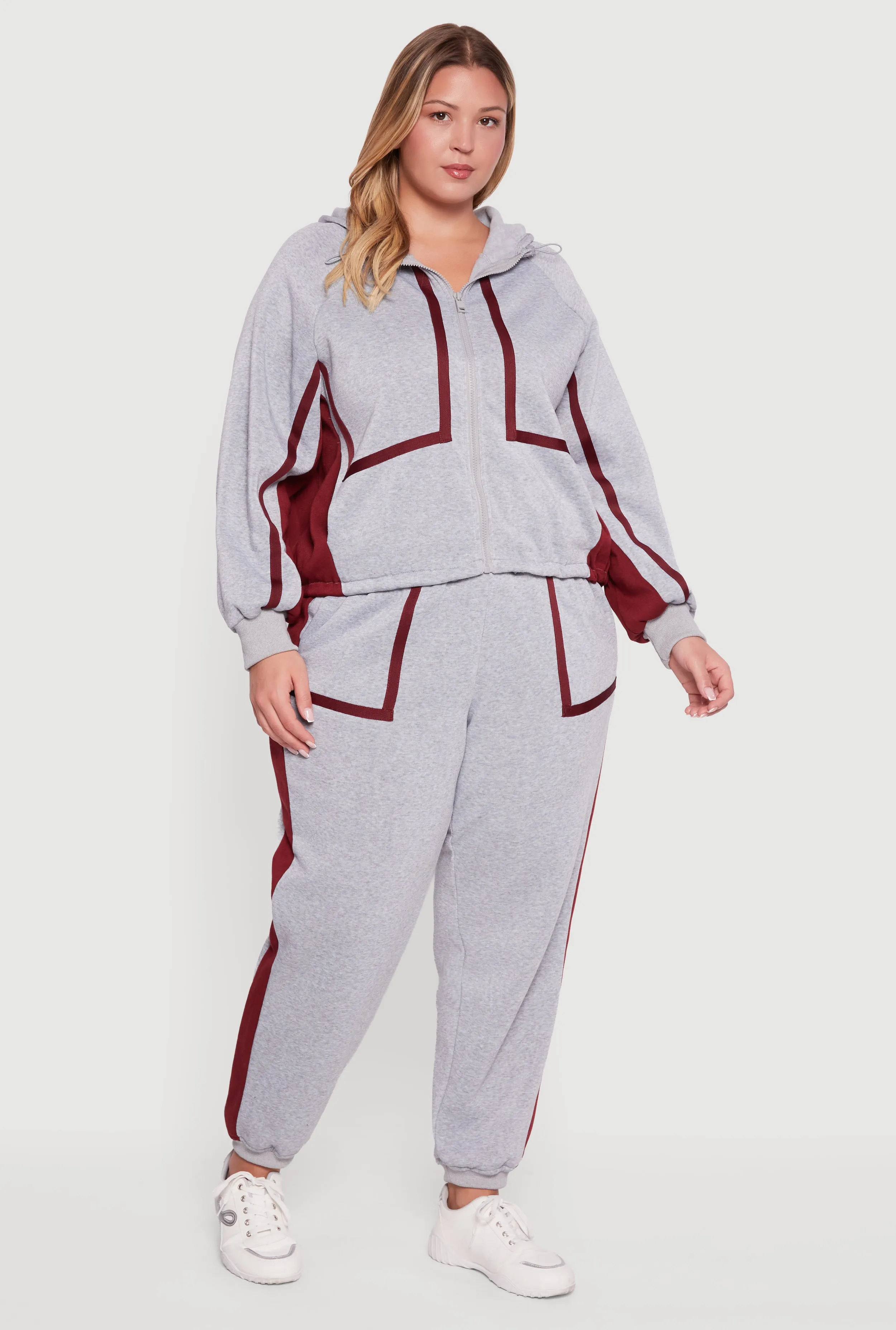 Plus Size Zip Front Contrast Trim Fleece Lined Hooded Sweatshirt sold by Rainbow product image thumbnail 2