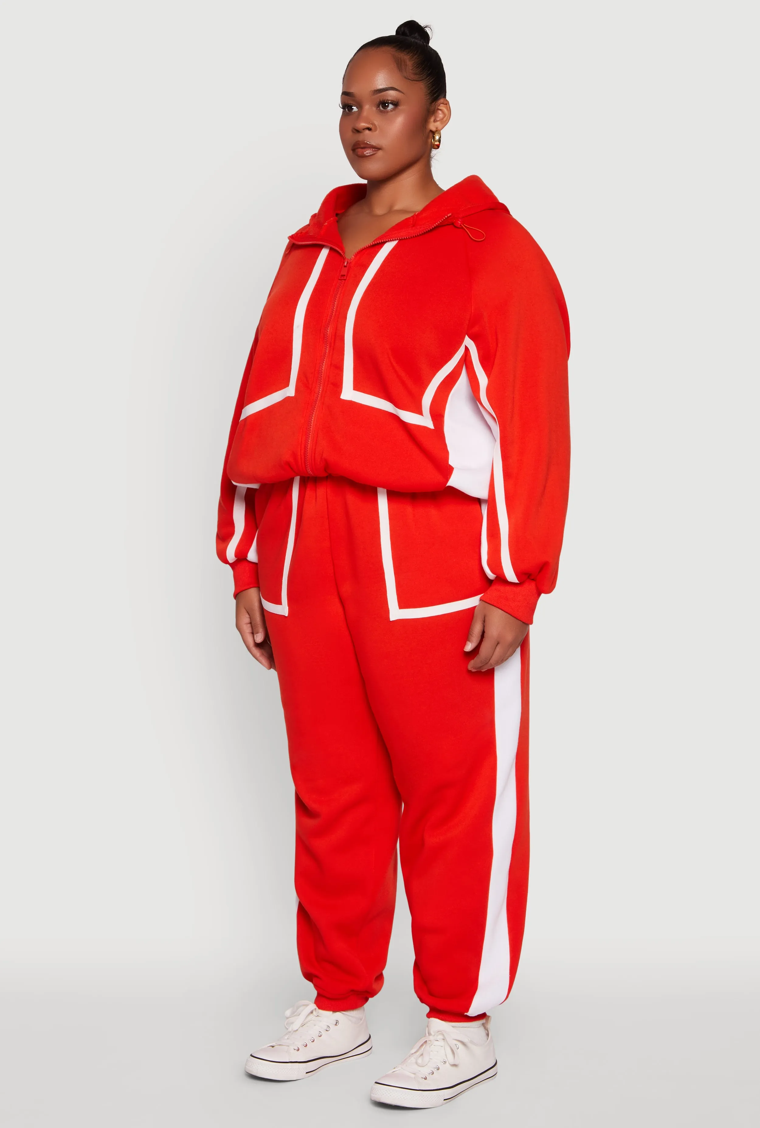 Plus Size Zip Front Contrast Trim Fleece Lined Hooded Sweatshirt sold by Rainbow product image thumbnail 5