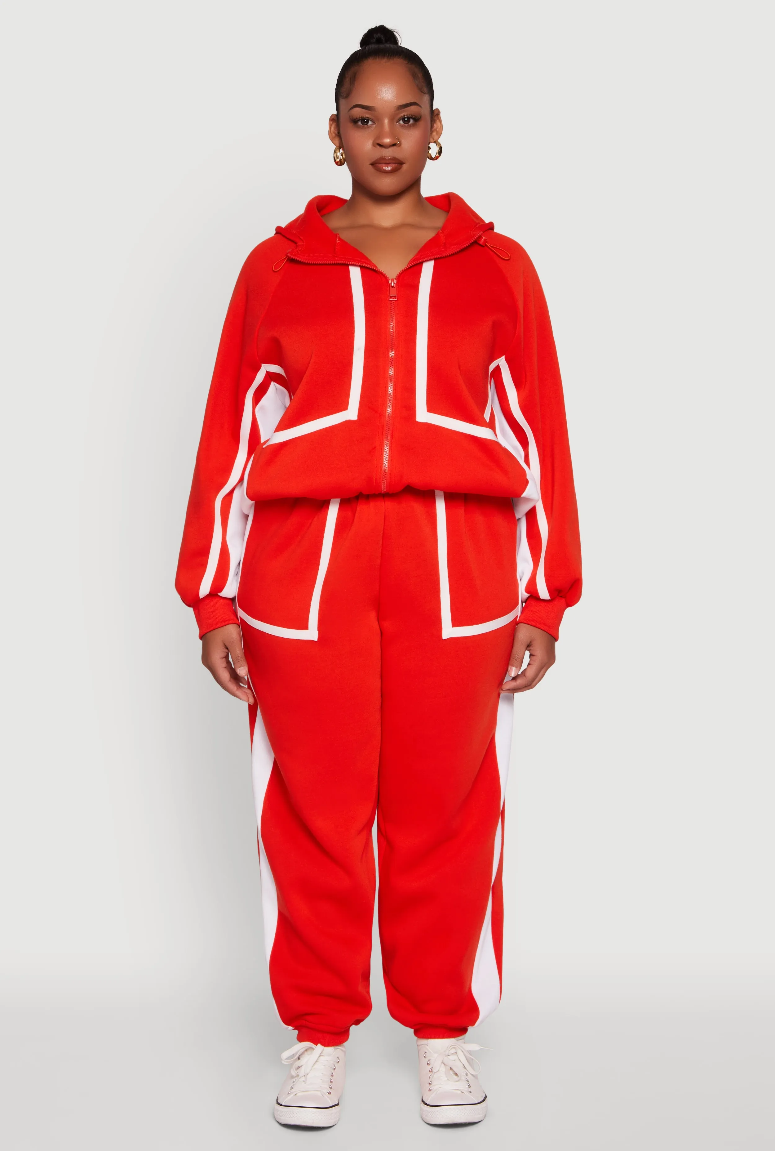 Plus Size Zip Front Contrast Trim Fleece Lined Hooded Sweatshirt sold by Rainbow product image thumbnail 2