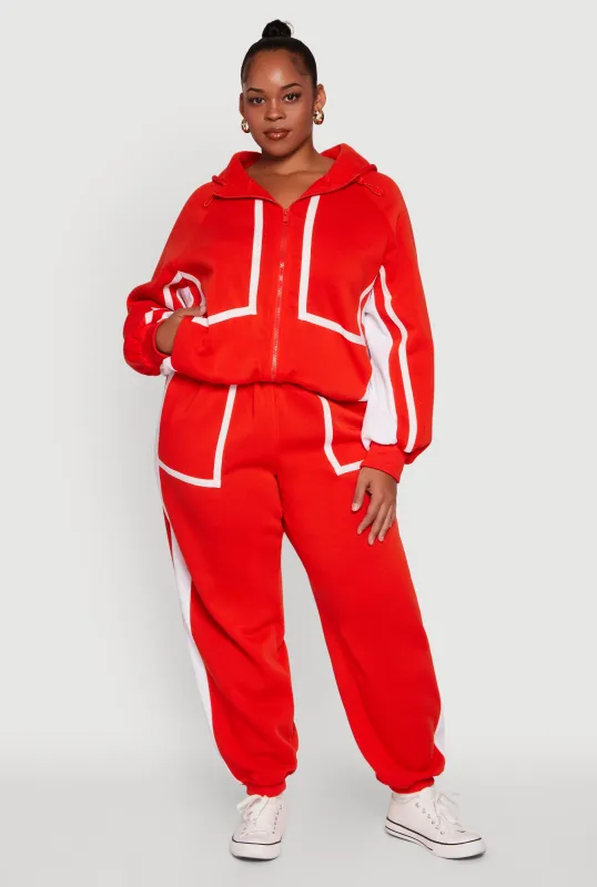 Plus Size Contrast Trim Pocket Joggers with Side Stripes sold by Rainbow