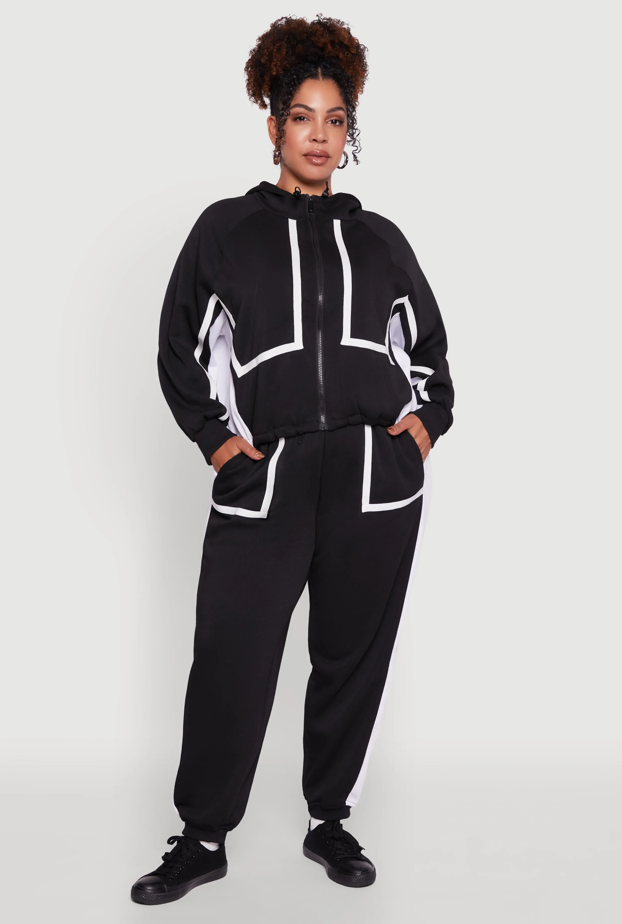 Plus Size Contrast Trim Pocket Joggers with Side Stripes sold by Rainbow