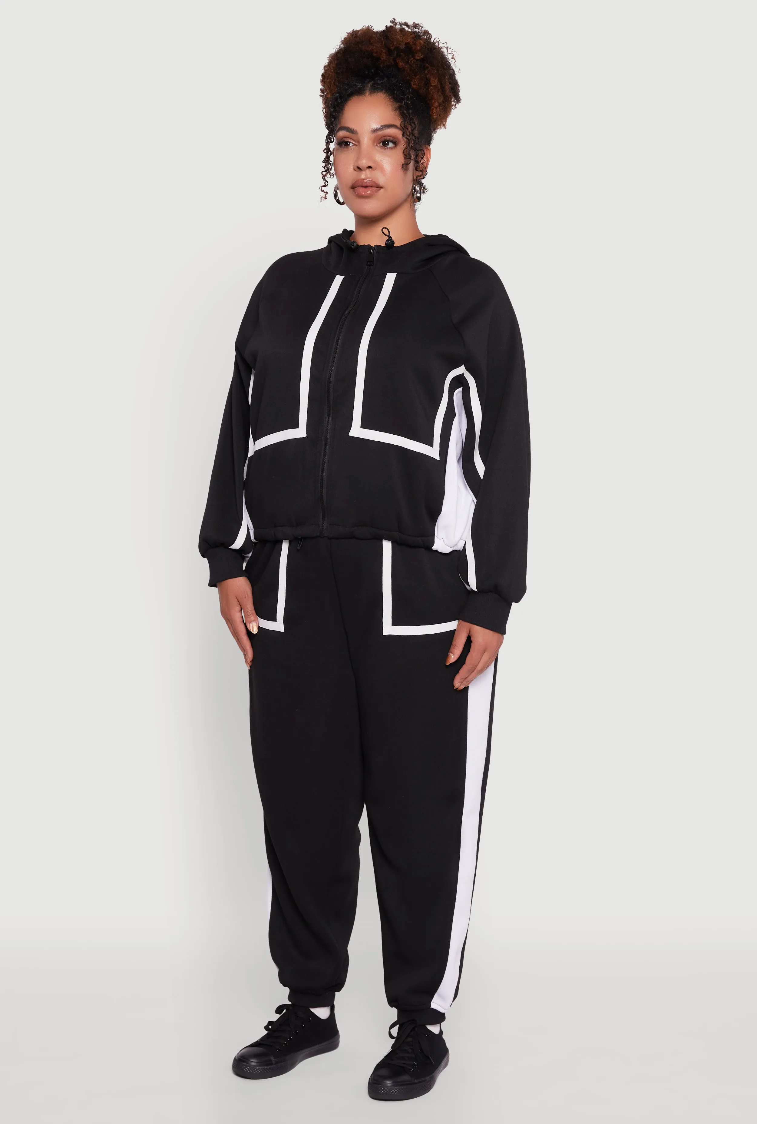 Plus Size Zip Front Contrast Trim Fleece Lined Hooded Sweatshirt sold by Rainbow product image thumbnail 5