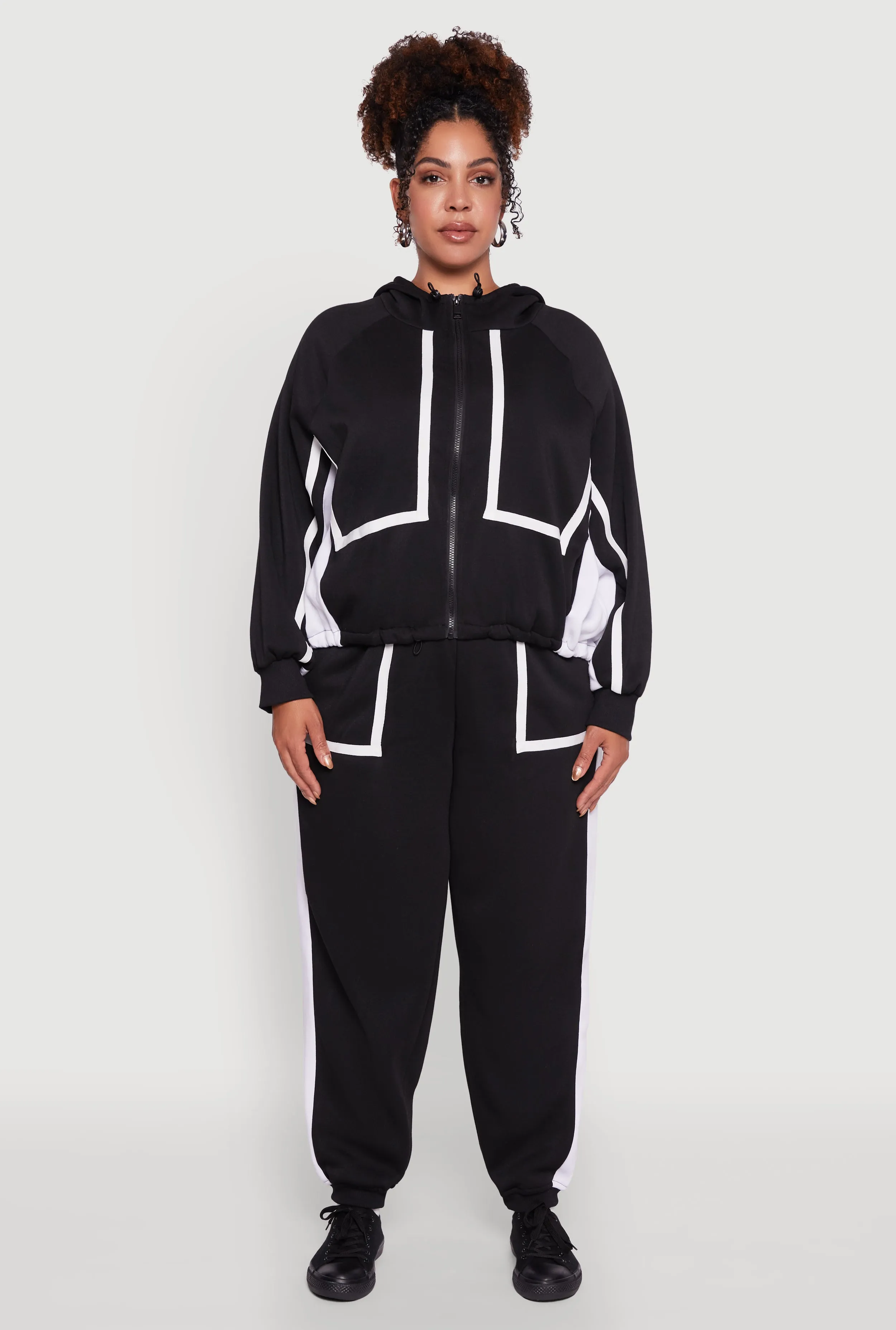 Plus Size Zip Front Contrast Trim Fleece Lined Hooded Sweatshirt sold by Rainbow product image thumbnail 3