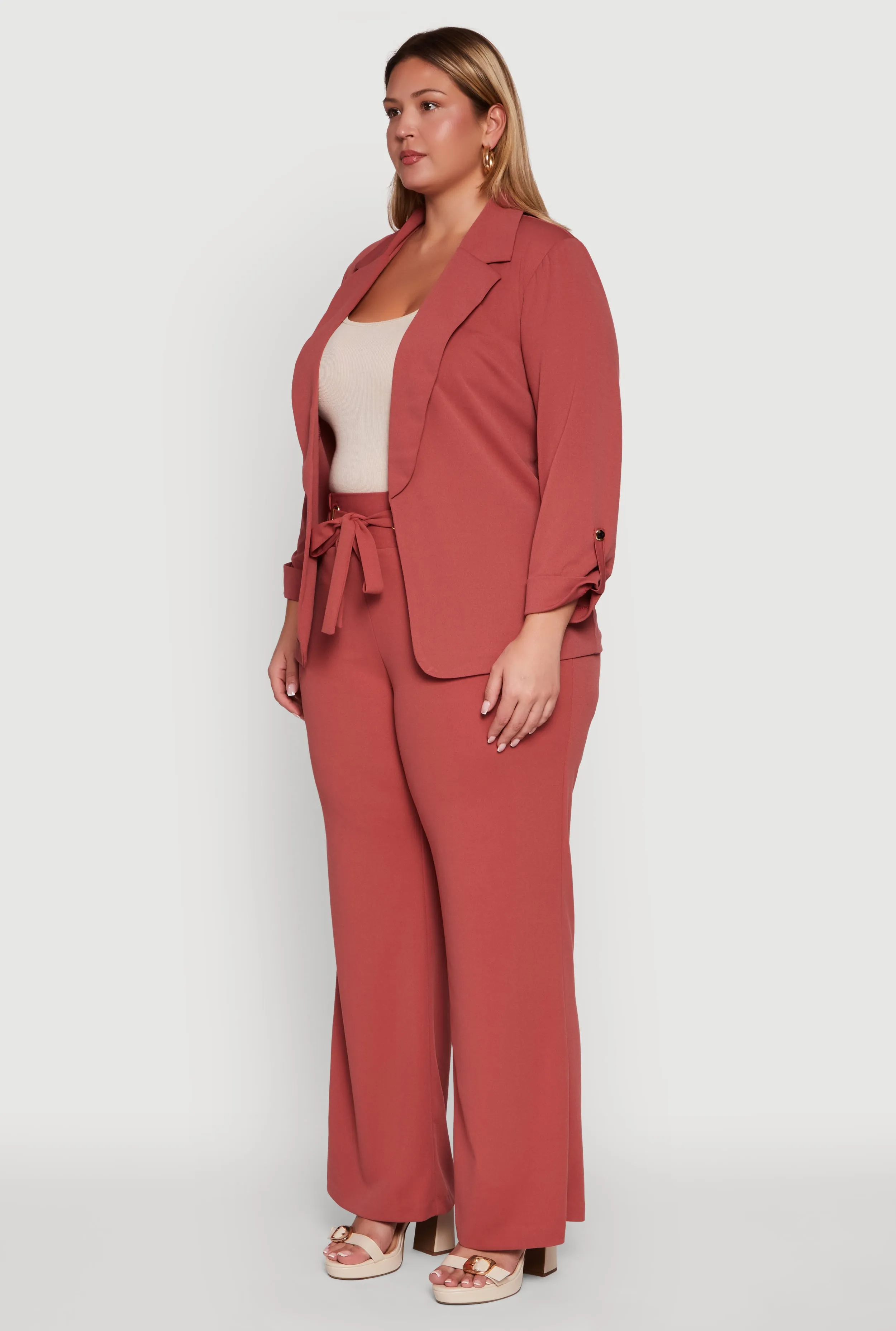 Plus Size Crepe Knit Long Sleeve Open Front Blazer sold by Rainbow product image thumbnail 5