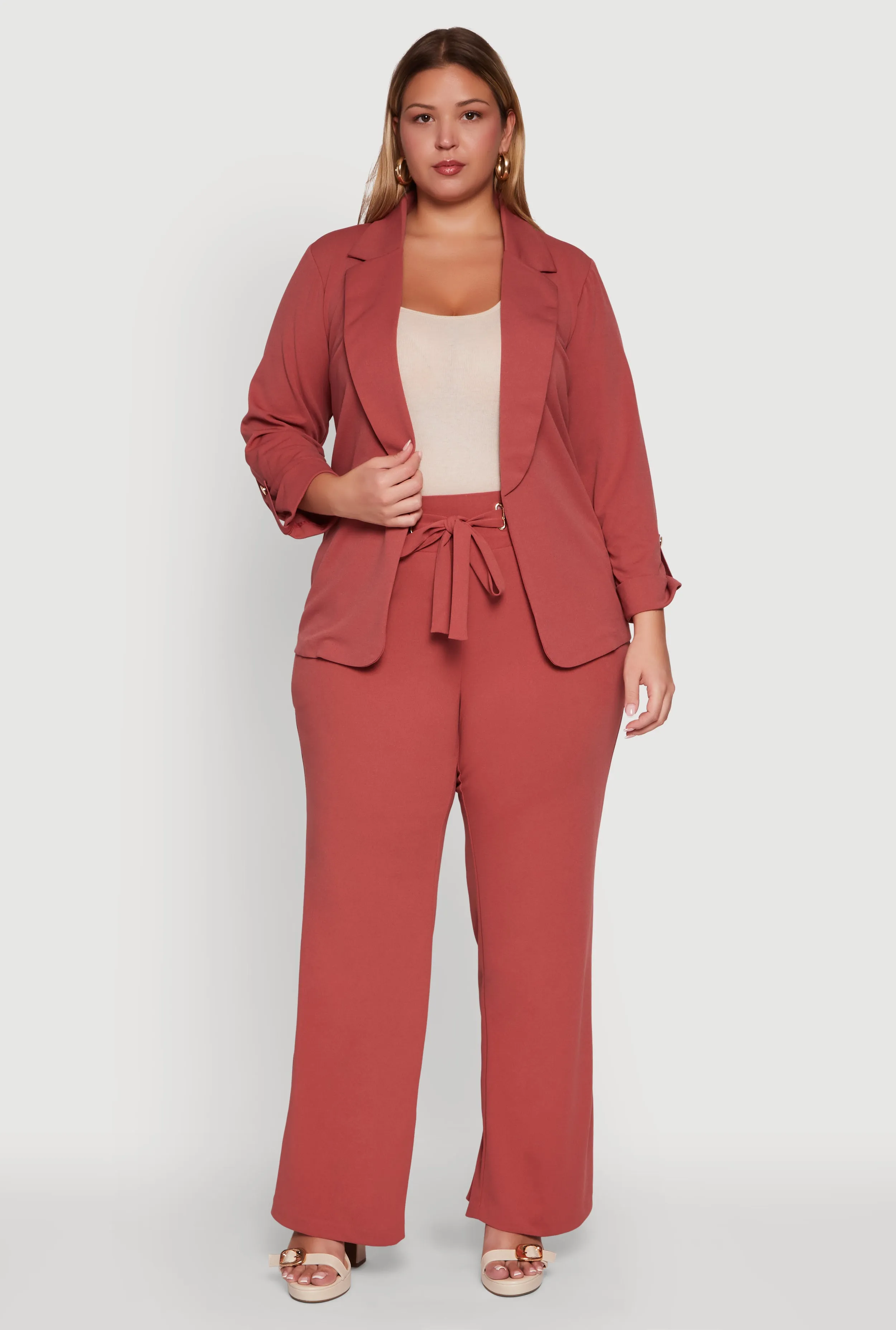 Plus Size Crepe Knit Long Sleeve Open Front Blazer sold by Rainbow product image thumbnail 2