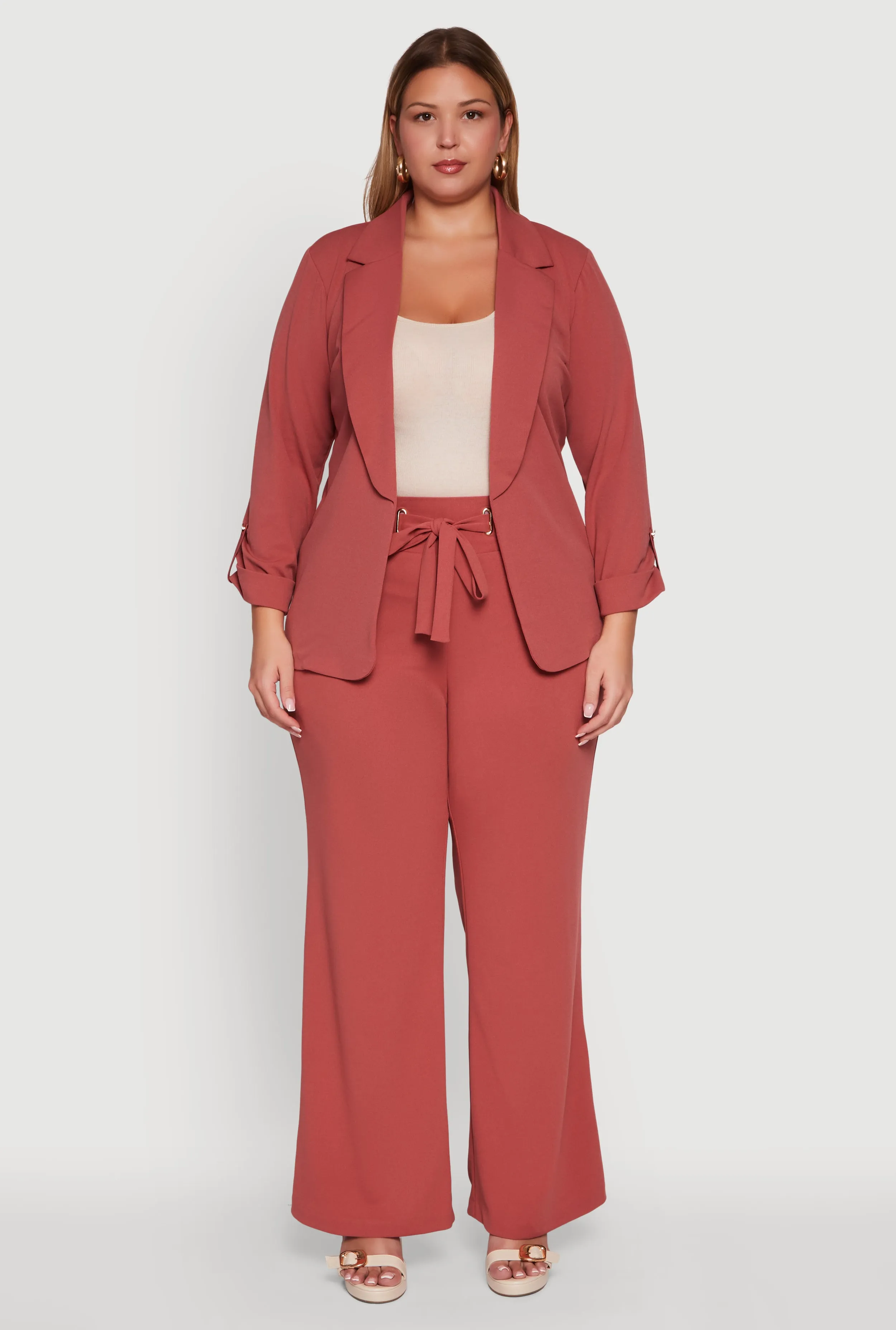 Plus Size Crepe Knit Long Sleeve Open Front Blazer sold by Rainbow product image thumbnail 3