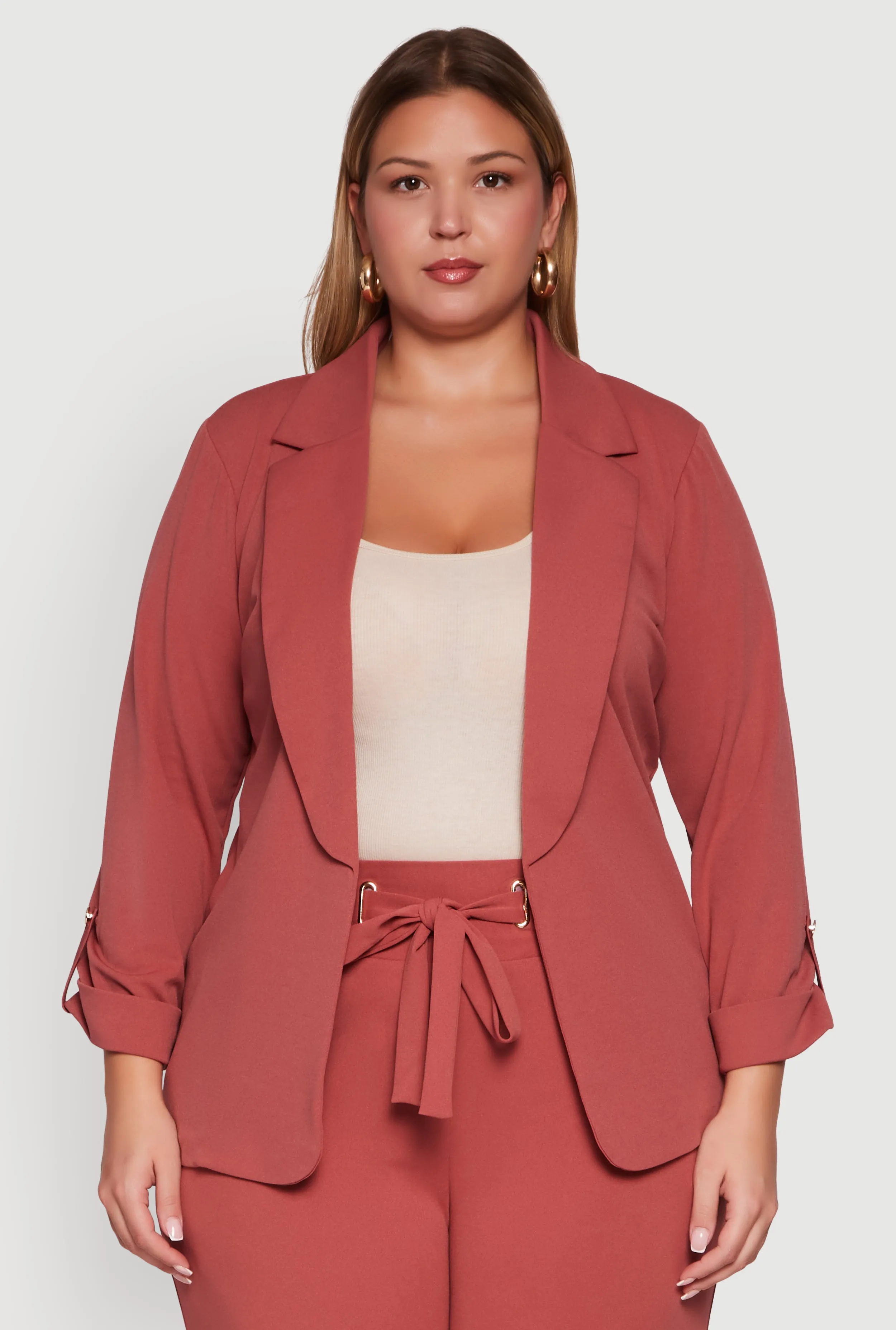 Plus Size Crepe Knit Long Sleeve Open Front Blazer sold by Rainbow
