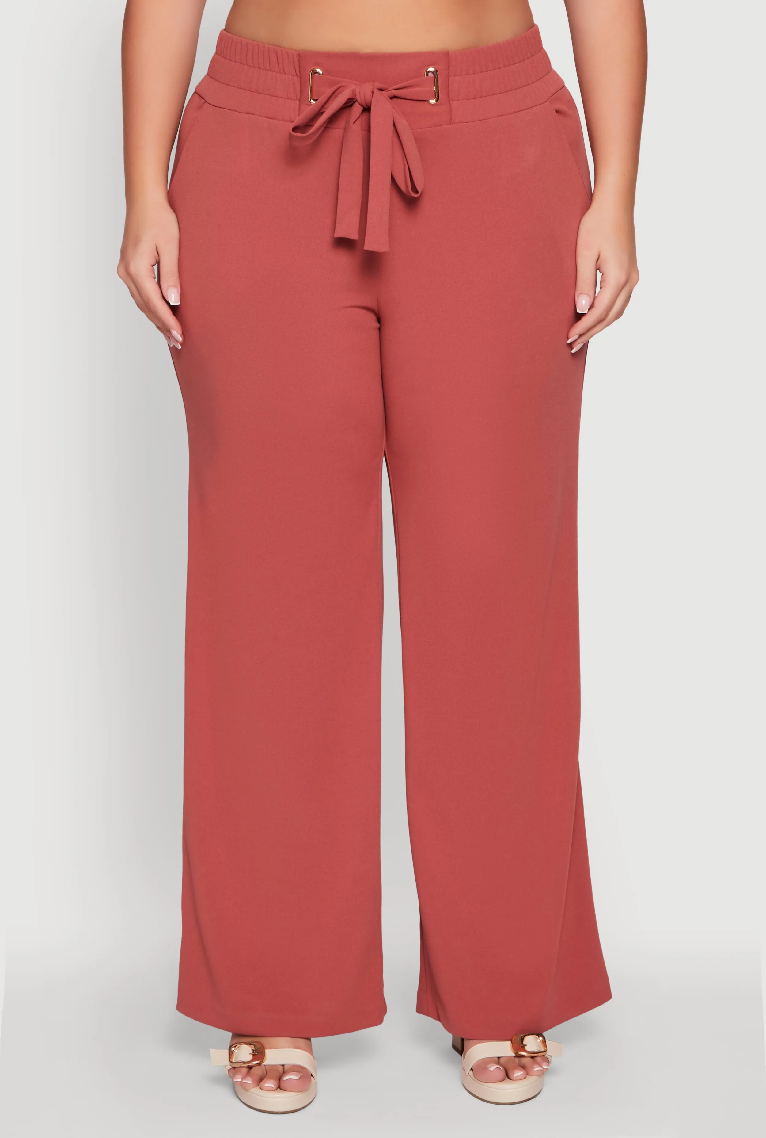 Plus Size Crepe Knit Drawstring Detail Wide Leg Pants sold by Rainbow product image thumbnail 3