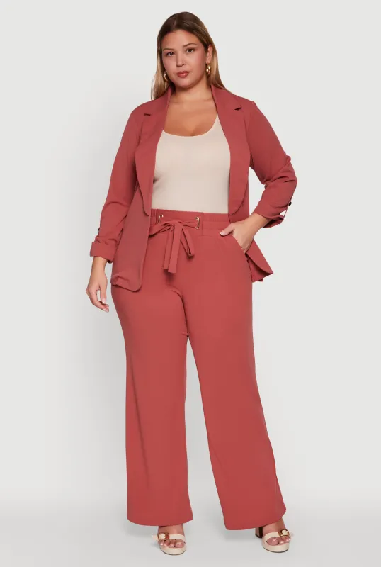 Plus Size Crepe Knit Drawstring Detail Wide Leg Pants sold by Rainbow