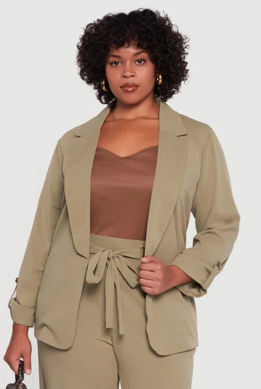 Plus Size Crepe Knit Long Sleeve Open Front Blazer sold by Rainbow