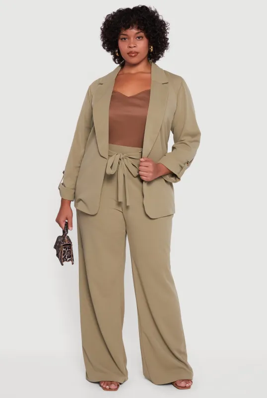 Plus Size Crepe Knit Drawstring Detail Wide Leg Pants sold by Rainbow