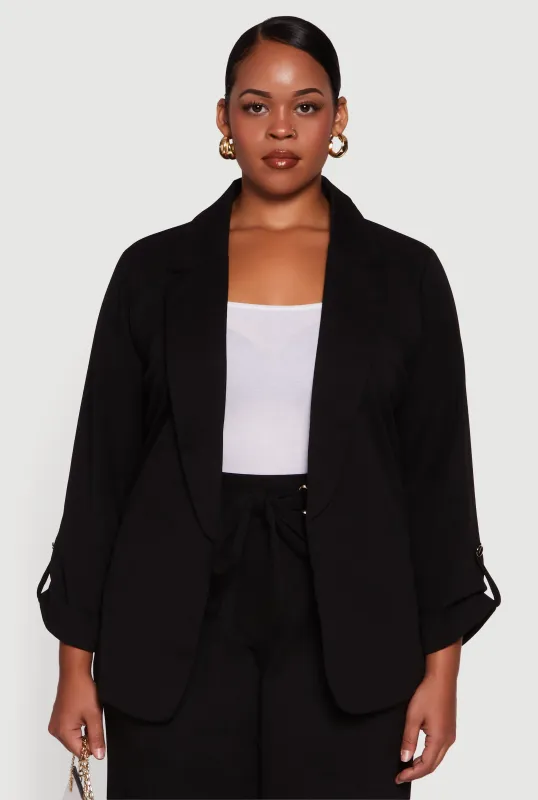 Plus Size Crepe Knit Long Sleeve Open Front Blazer sold by Rainbow