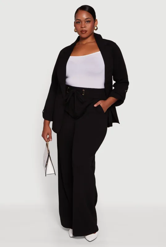 Plus Size Crepe Knit Drawstring Detail Wide Leg Pants sold by Rainbow
