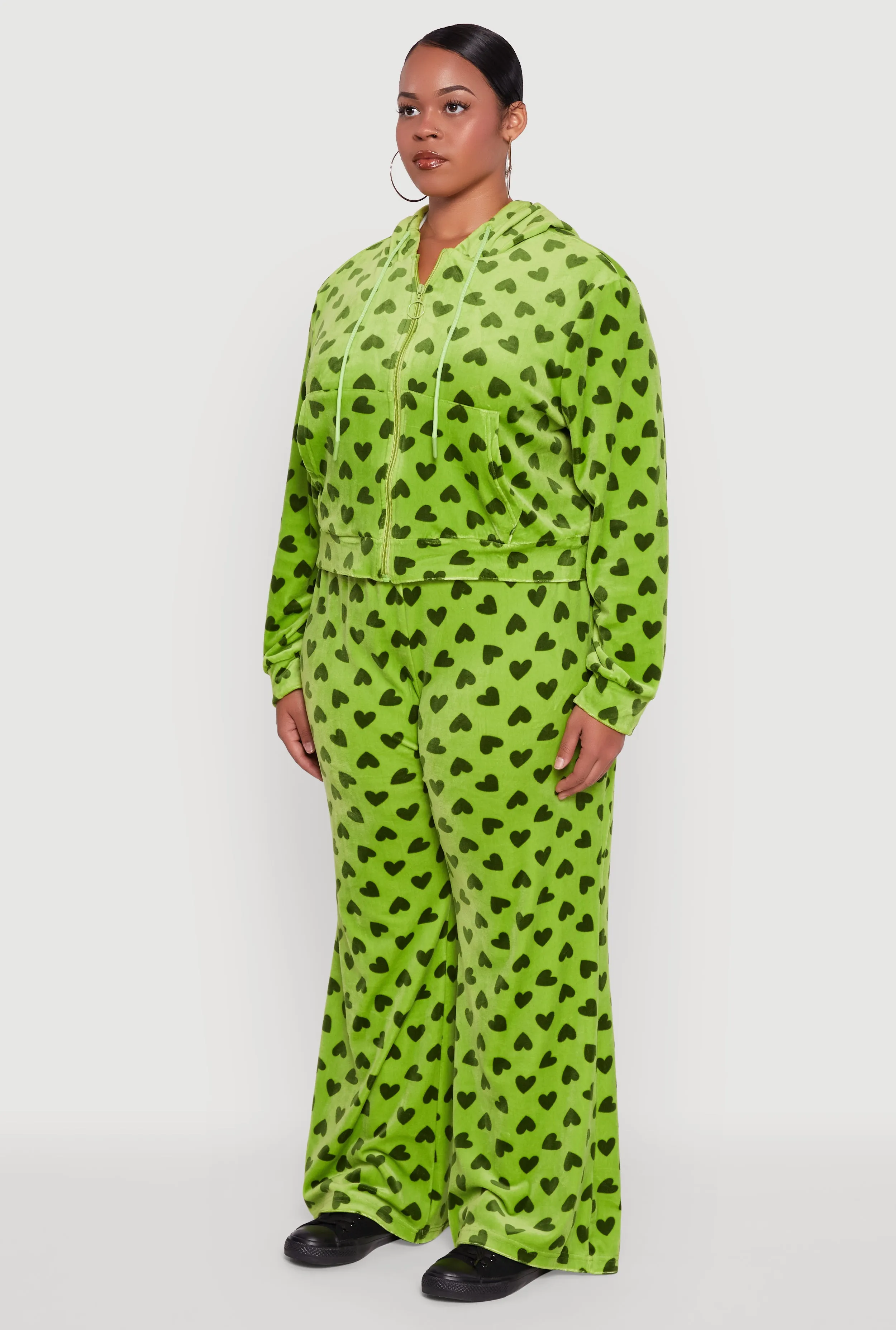 Plus Size Velour Heart Print Zip Front Hoodie sold by Rainbow product image thumbnail 5