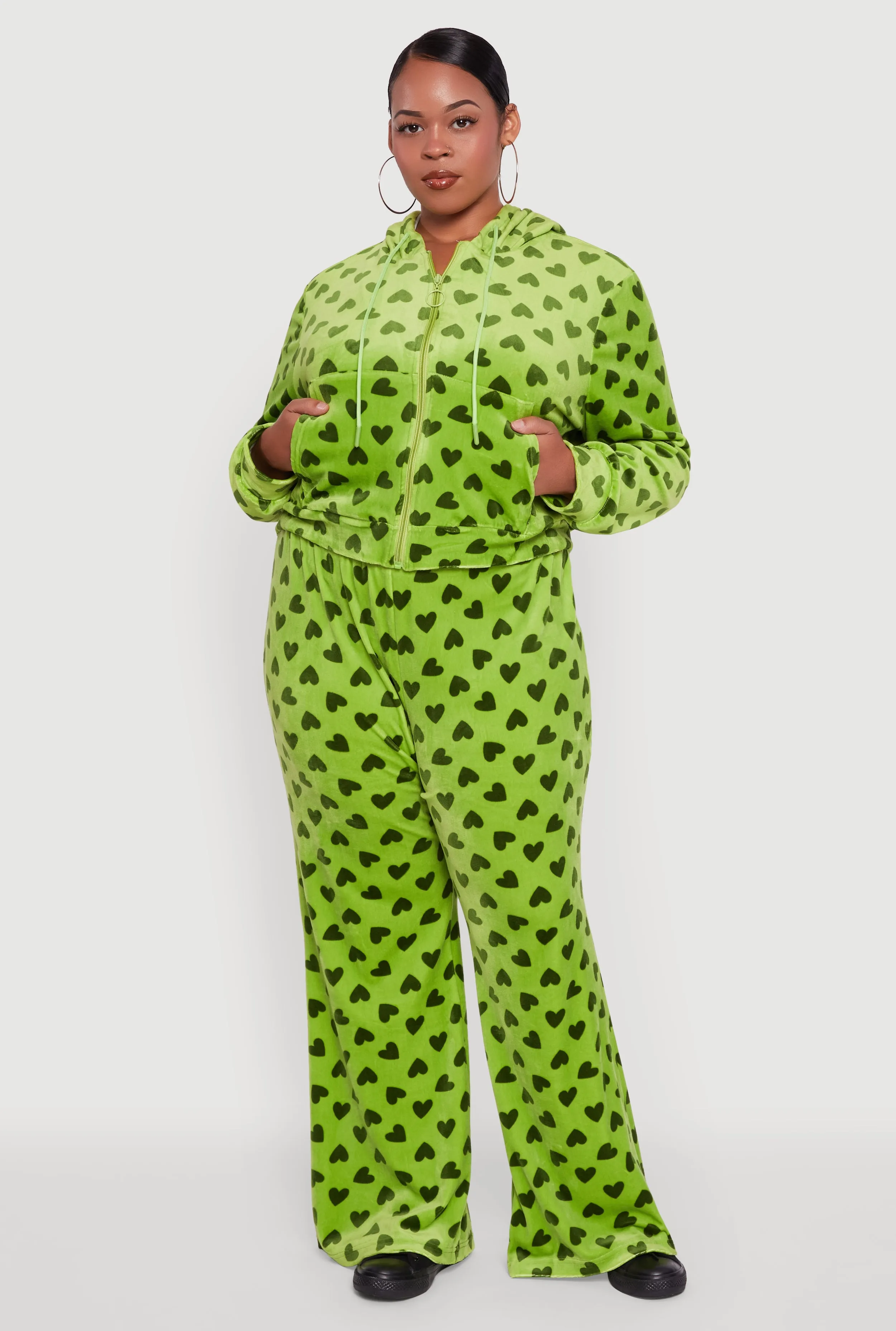 Plus Size Velour Heart Print Zip Front Hoodie sold by Rainbow product image thumbnail 2