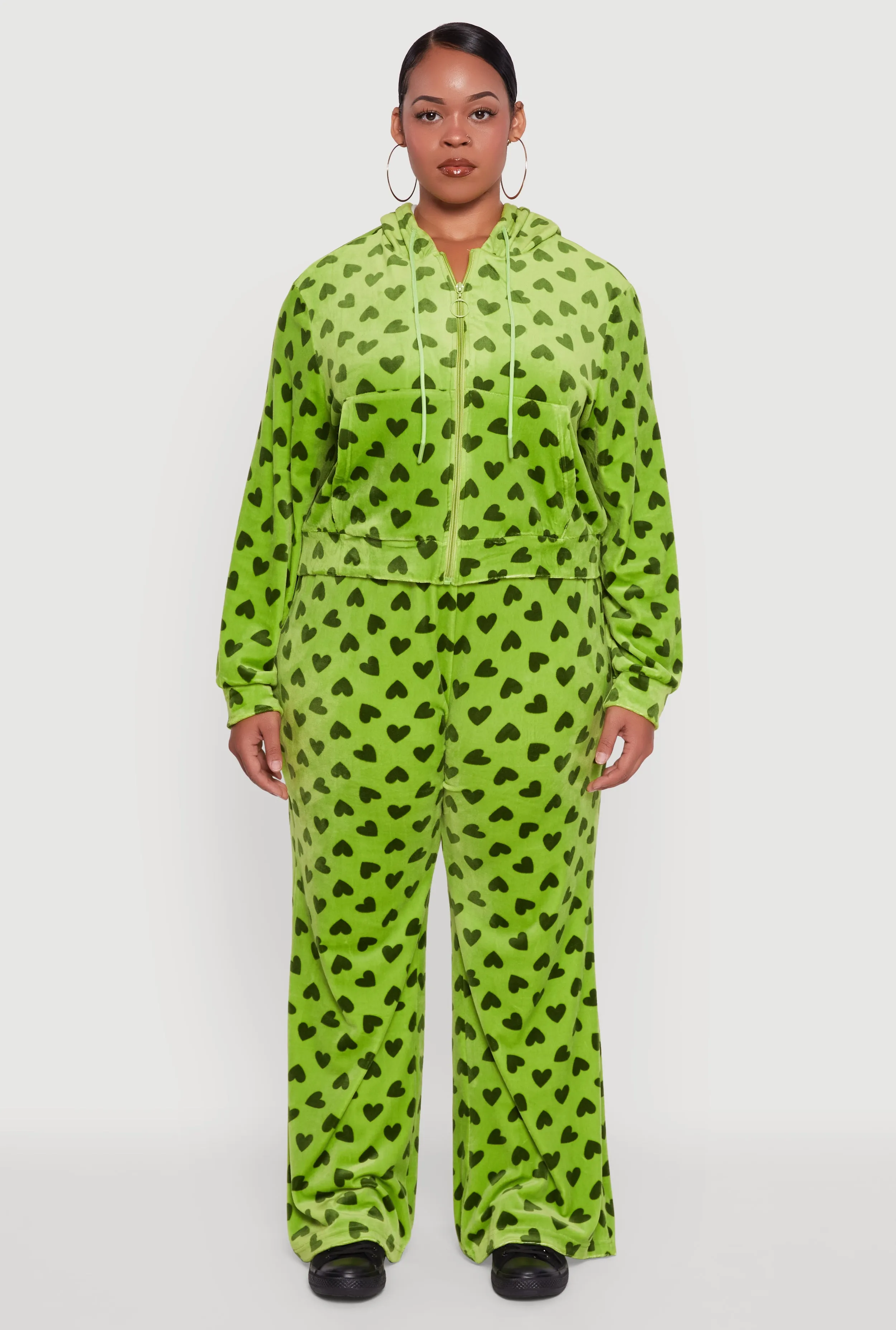 Plus Size Velour Heart Print Zip Front Hoodie sold by Rainbow product image thumbnail 3