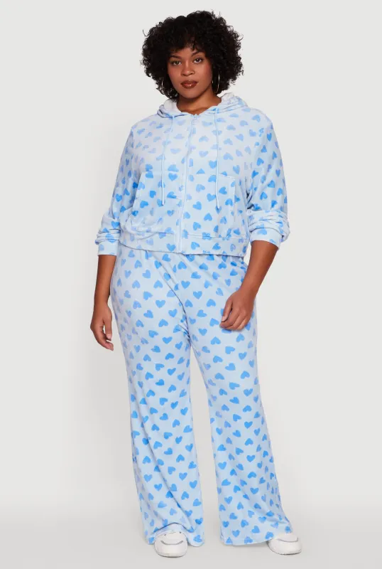 Plus Size Velour Heart Print Drawstring Waist Sweatpants sold by Rainbow