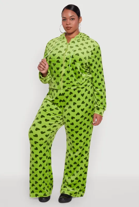 Plus Size Velour Heart Print Drawstring Waist Sweatpants sold by Rainbow