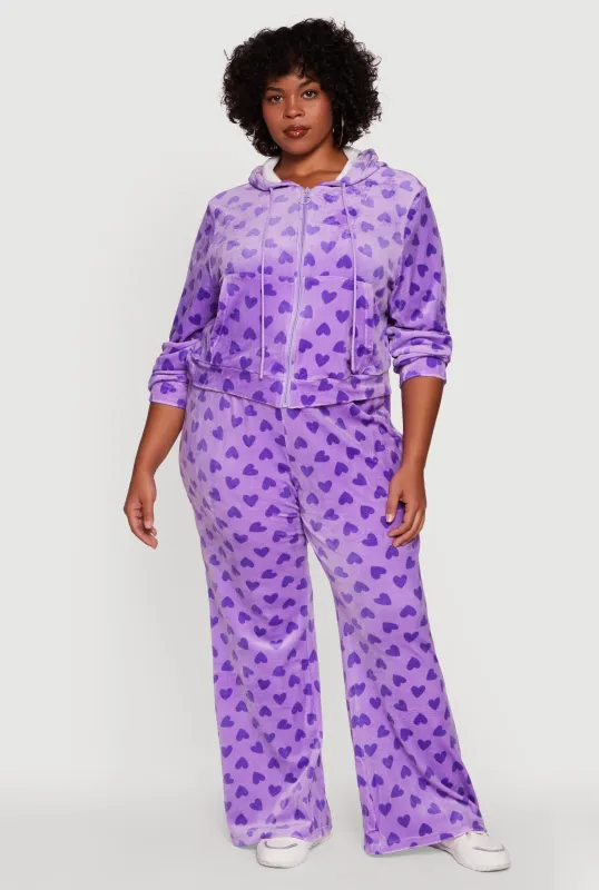 Plus Size Velour Heart Print Drawstring Waist Sweatpants sold by Rainbow