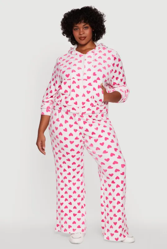 Plus Size Velour Heart Print Drawstring Waist Sweatpants sold by Rainbow