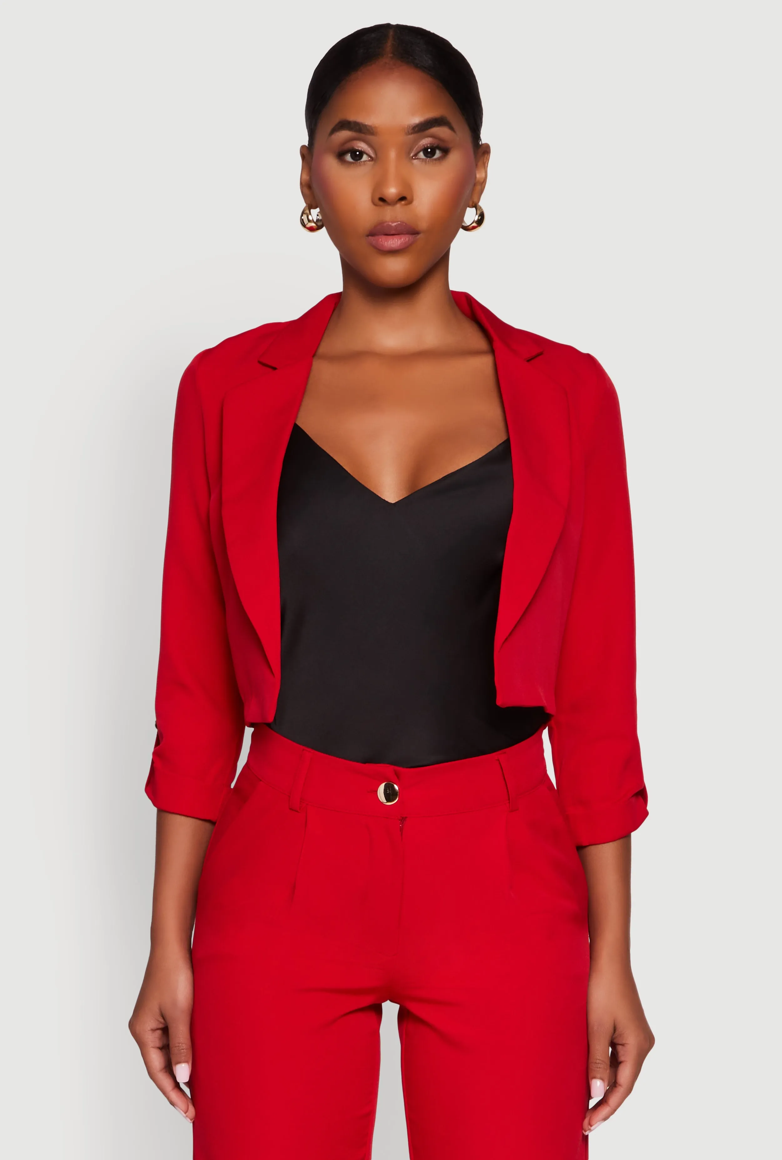 Cropped Crepe Knit Tabbed Sleeve Blazer sold by Rainbow product image thumbnail 2