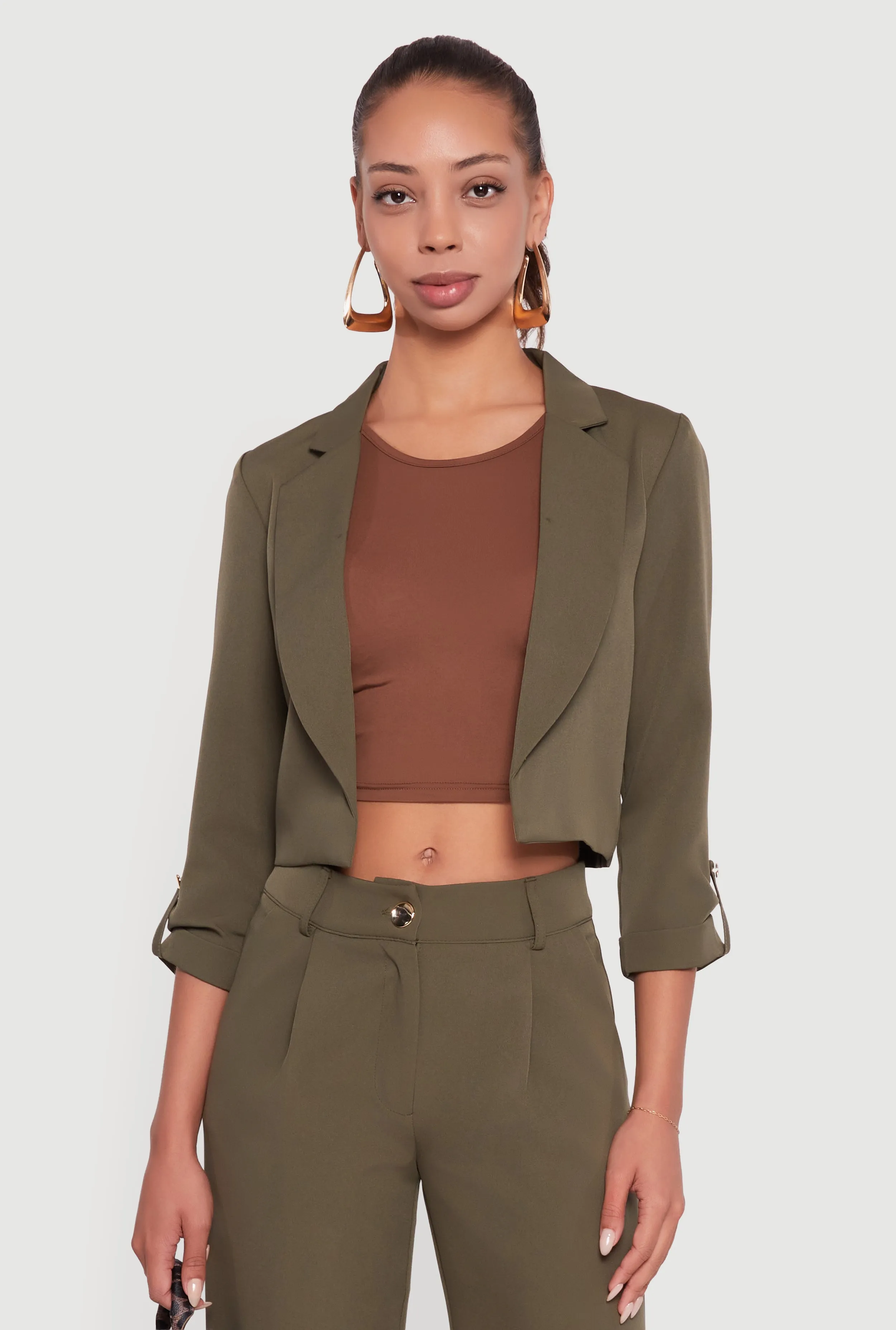 Cropped Crepe Knit Tabbed Sleeve Blazer sold by Rainbow product image thumbnail 3