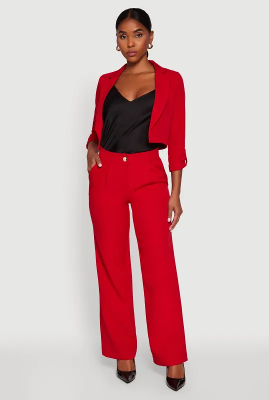 Crepe Knit Pleated Wide Leg Dress Pants sold by Rainbow