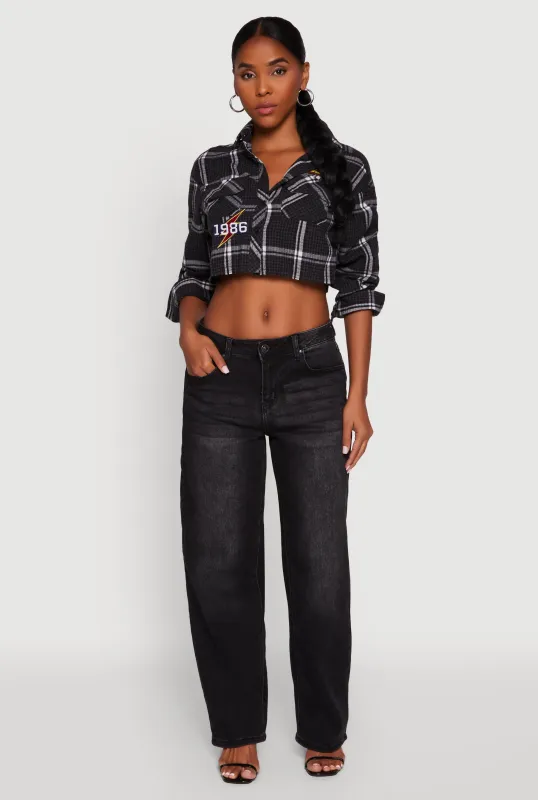 Plaid 1986 Lightning Patch Cropped Button Front Shirt sold by Rainbow
