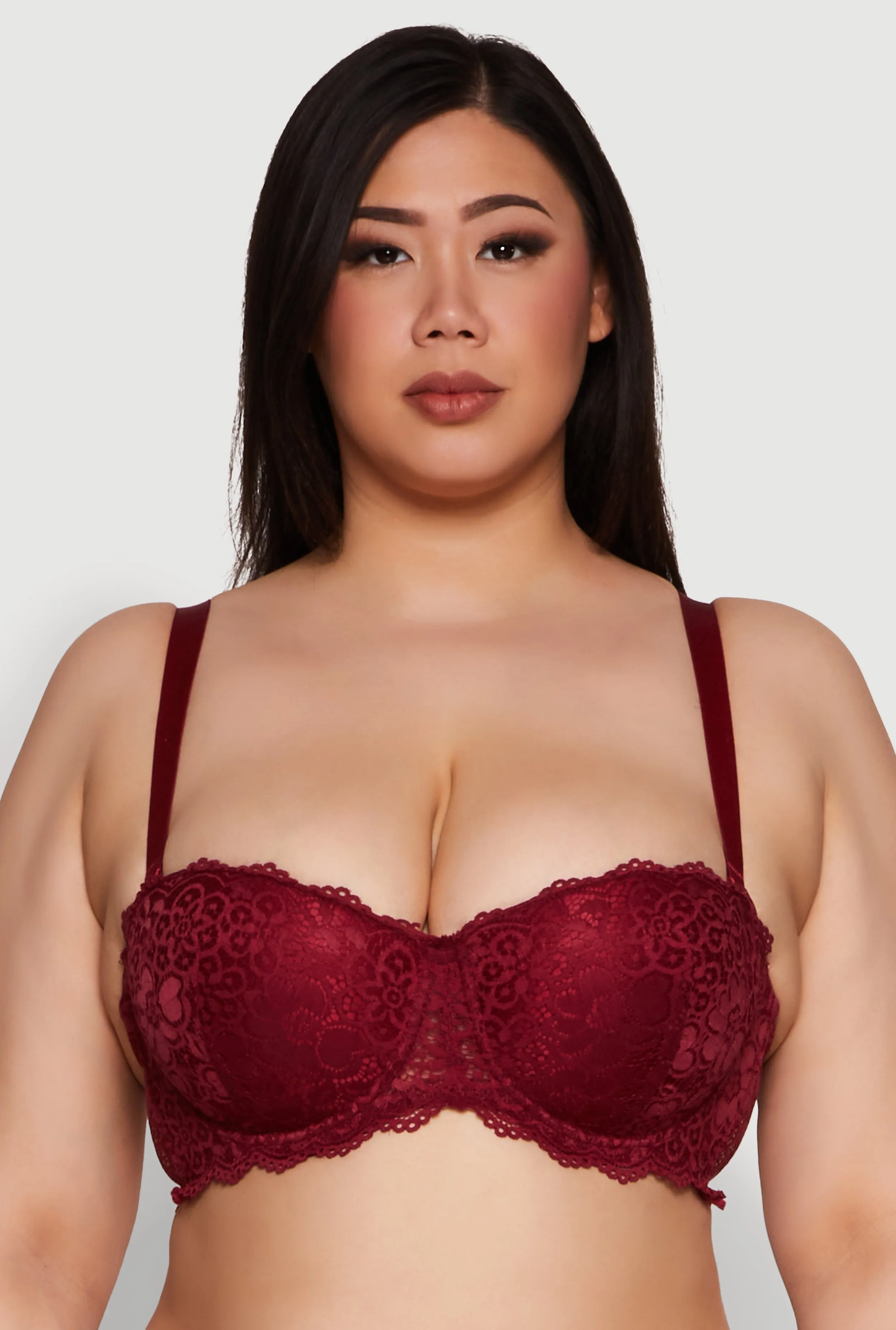 Plus Size Floral Lace Scalloped Convertible Balconette Bra sold by Rainbow